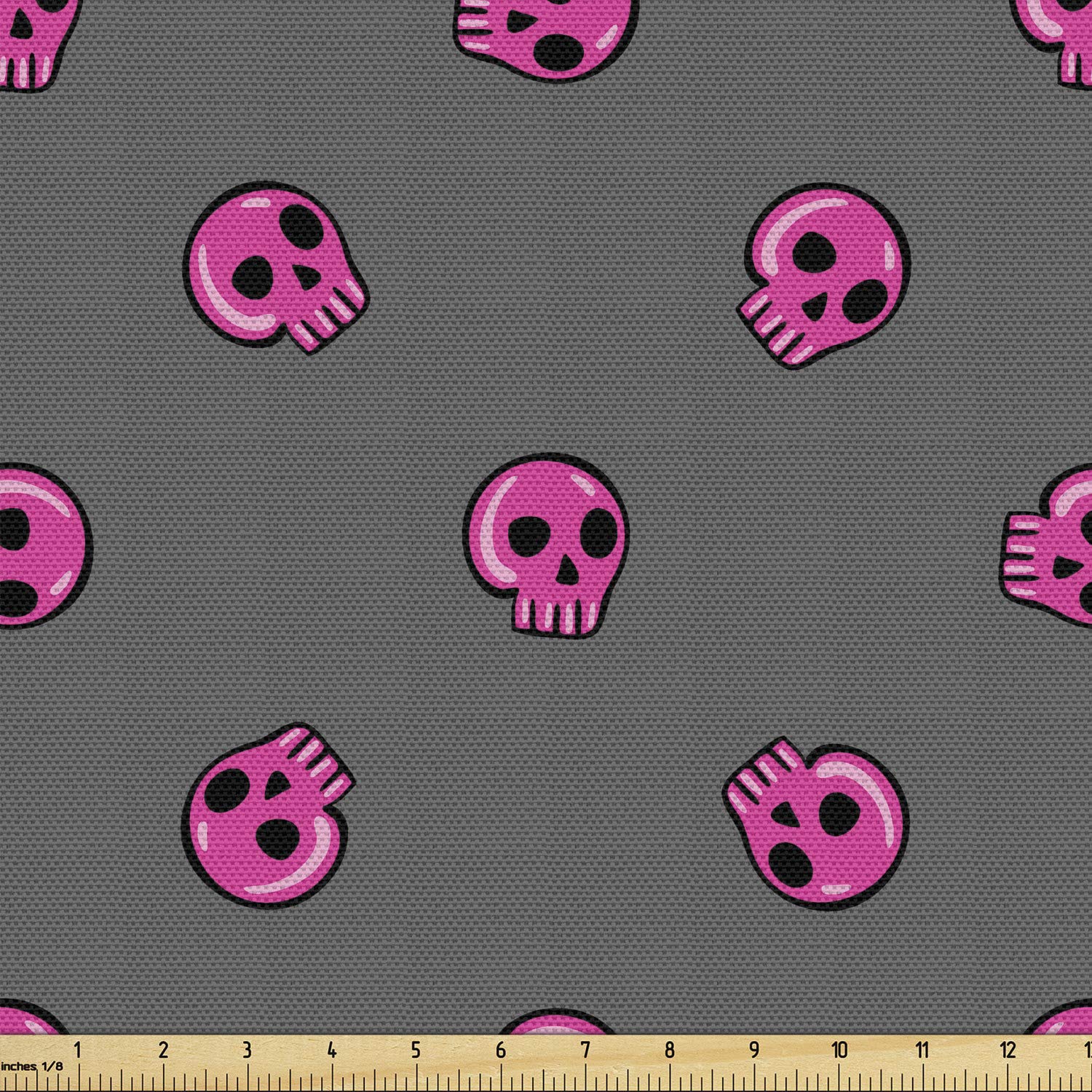 Ambesonne Skull Fabric by The Yard - Hand Drawn Pink Emo Skull Print Fabric for Upholstery, DIY Crafts, Home Decor (10 Yards, Dark Taupe & Hot Pink) | Perfect for Teen Bedroom, Gothic Fashion Projects & Alternative Home Accents