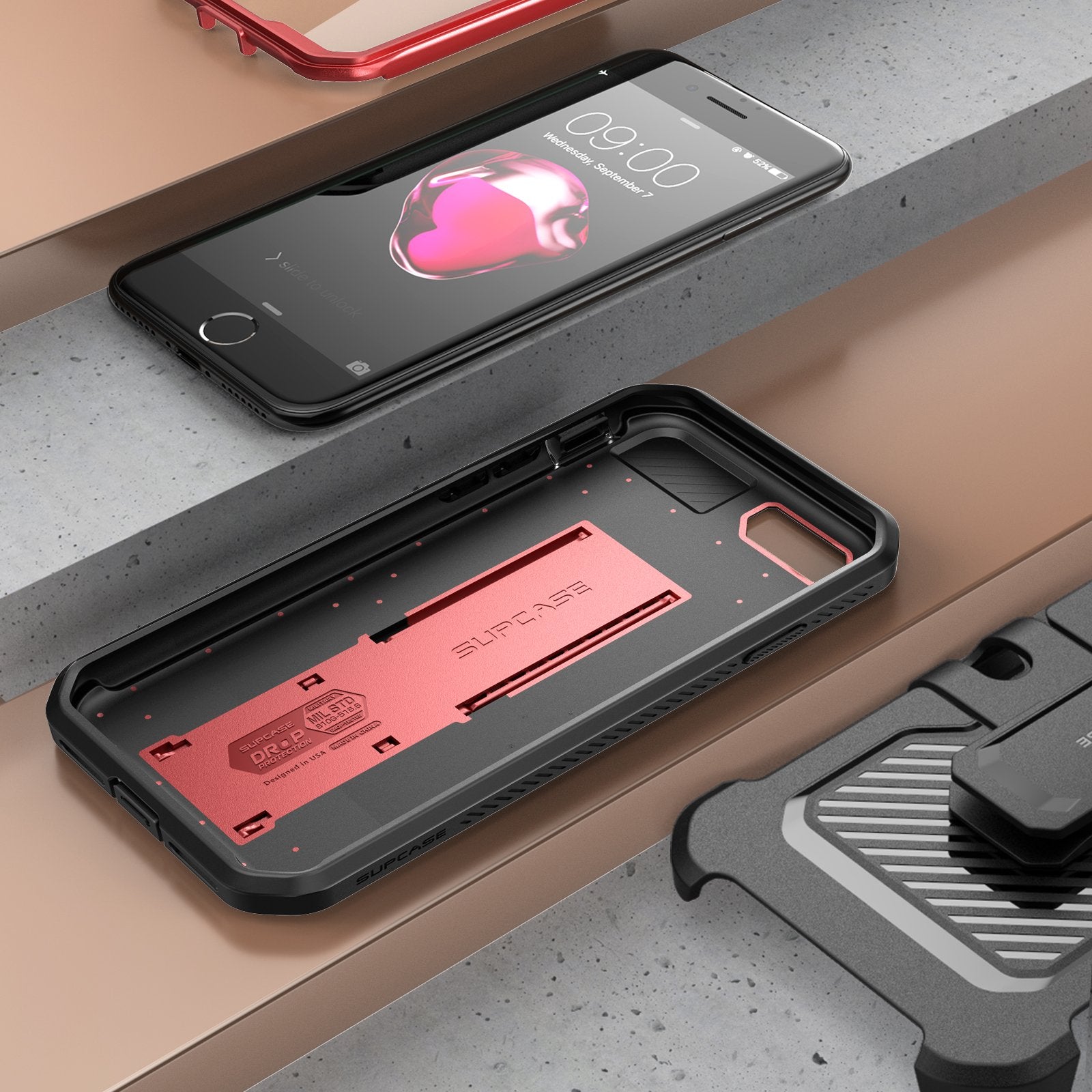 iPhone SE Unicorn Beetle Pro Full Body Protective Case with Kickstand - Shockproof, Military-Grade Protection - Metallic Red - Perfect for Outdoor Activities & Daily Use