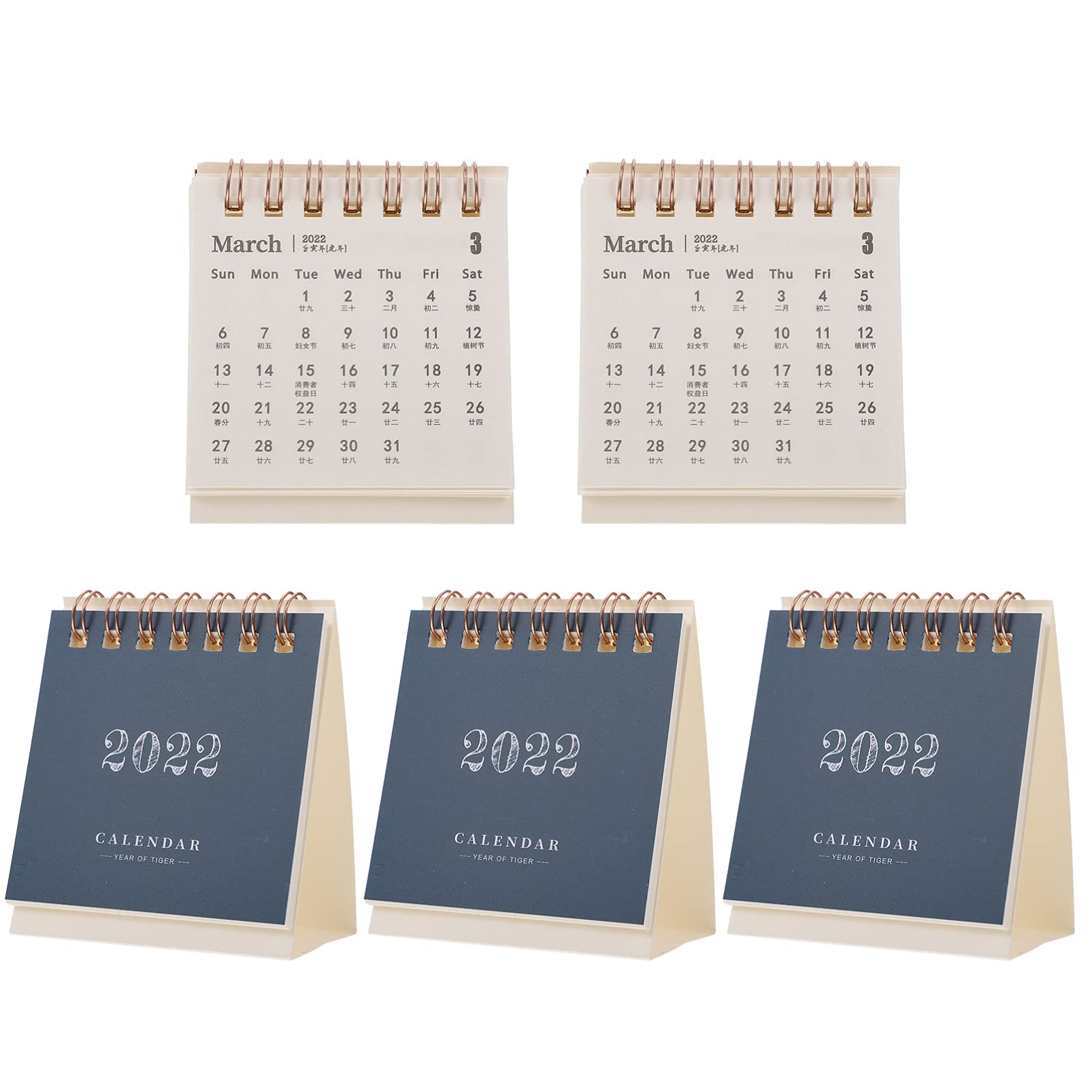 NUOBESTY 5Pcs 2022 Desk Calendar - Mini Flip Desktop Calendar with Stand, Cute Office Paper Table Mat for Daily Planning, Home & Office Organization