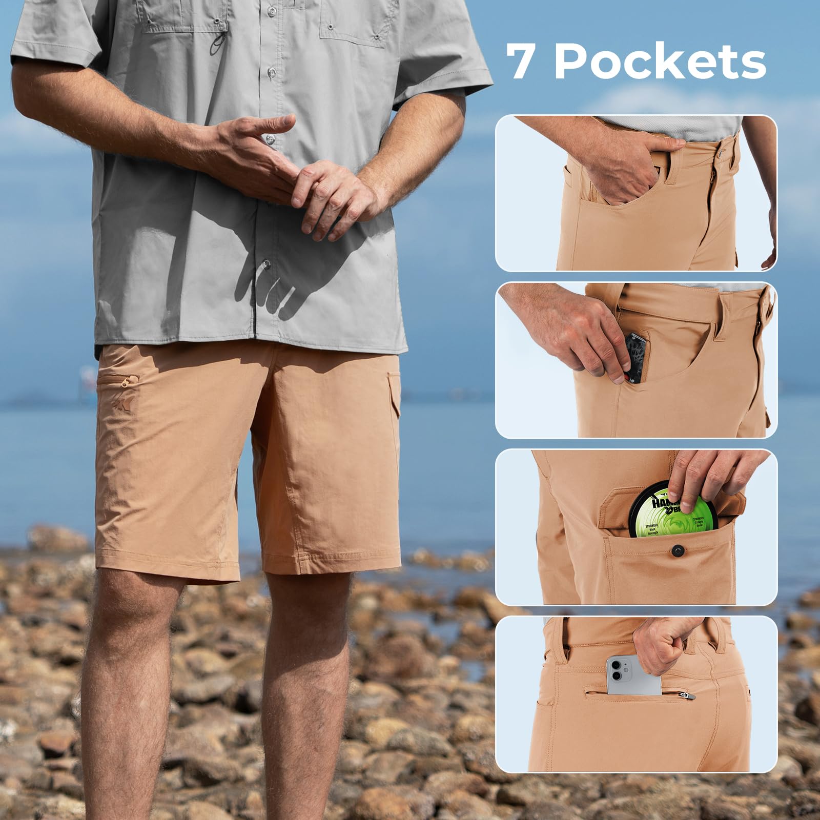 KastKing Men's Quick Dry Fishing & Hiking Shorts with UPF 50+ Sun Protection - 7 Multi-Functional Pockets, 10.5