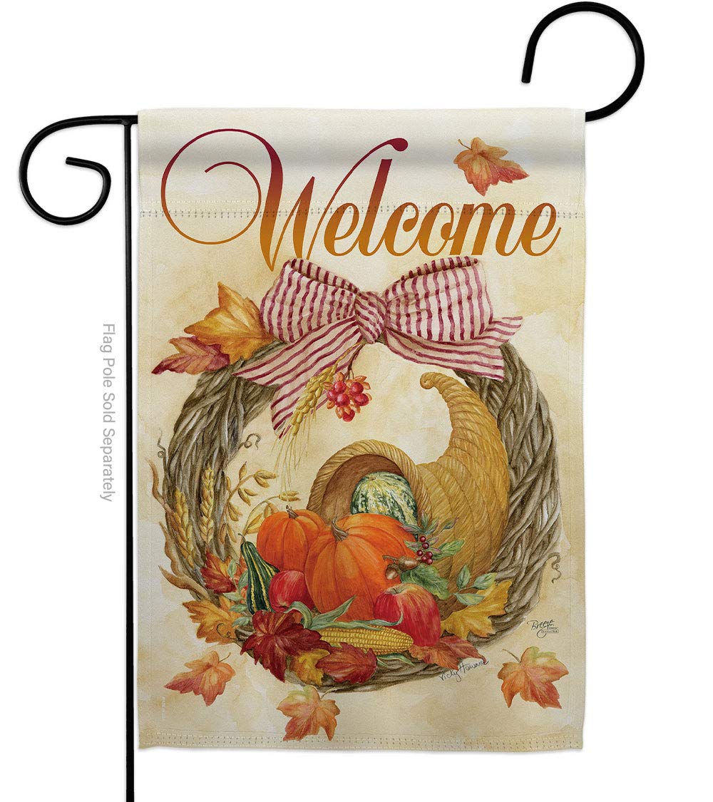 Fall Harvest Cornucopia Wreath - Autumn Vertical Garden Flag for Home Decor