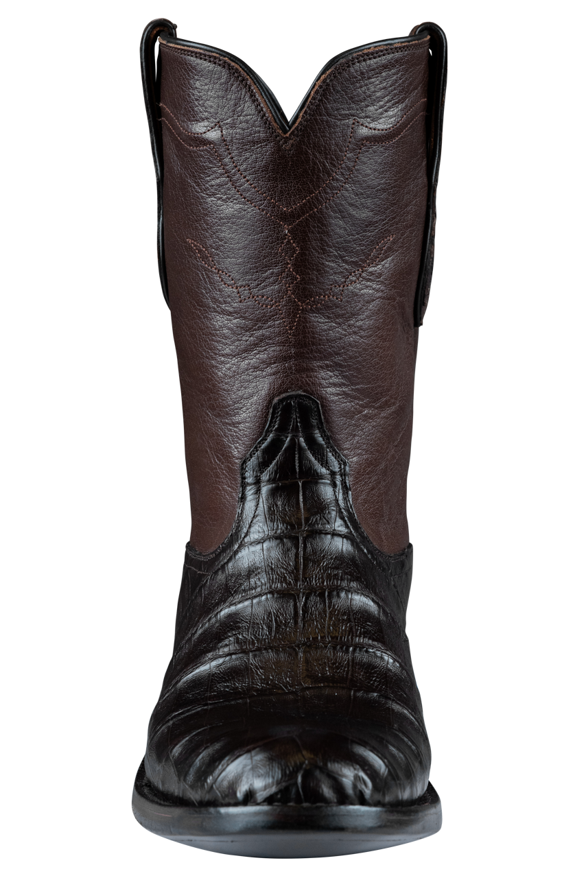 Premium Black Jack Caiman Belly Roper Boots in Chocolate Brown - Handcrafted Cowboy Boots for Men | Perfect for Rodeo, Western Fashion & Country Events