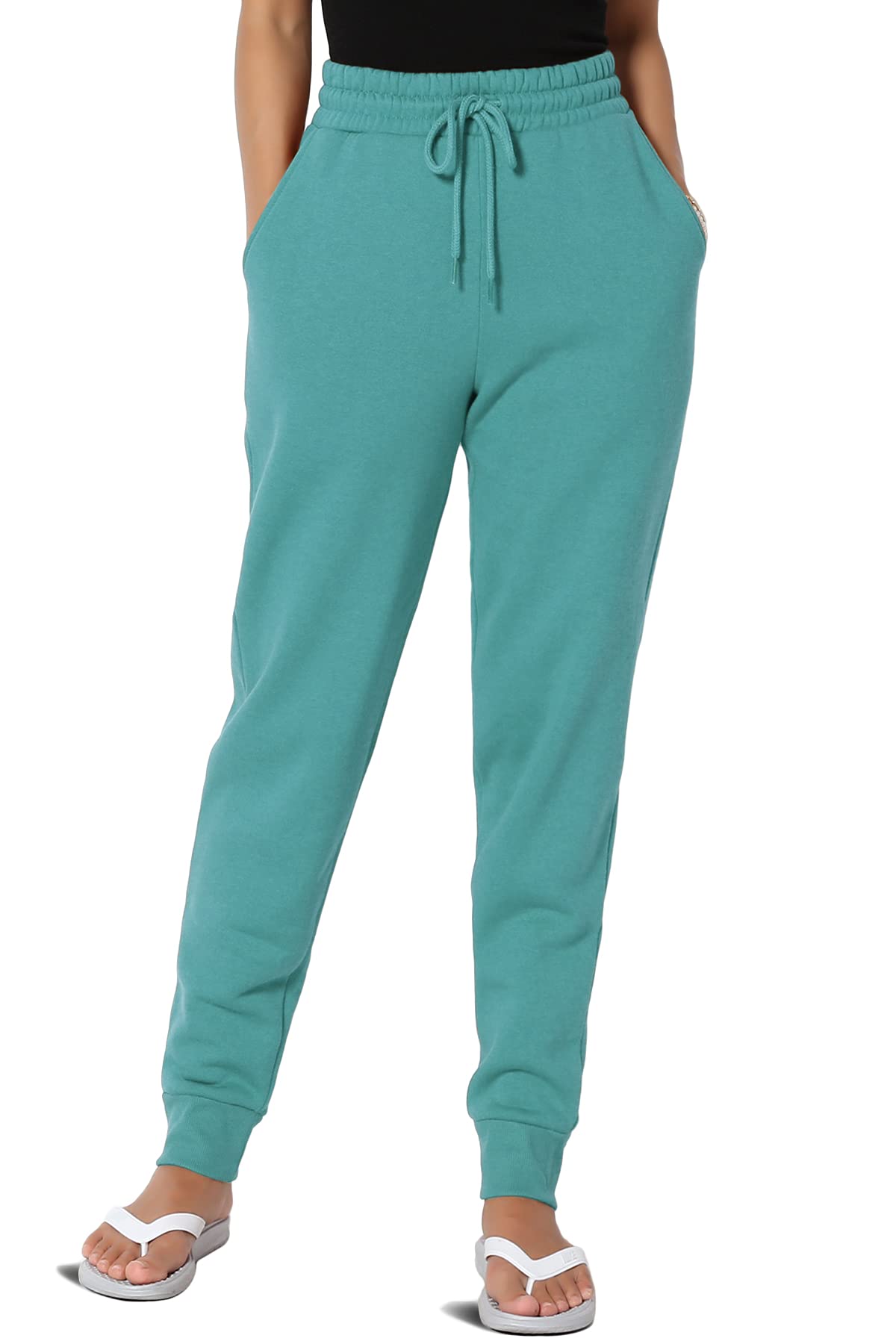 TheMogan Active Lounge Comfy Cotton Blend Drawstring Waist Jogger Sweat Pants for Women - Soft Casual Workout Yoga Pants with Pockets - Perfect for Running, Gym, Travel & Relaxing at Home