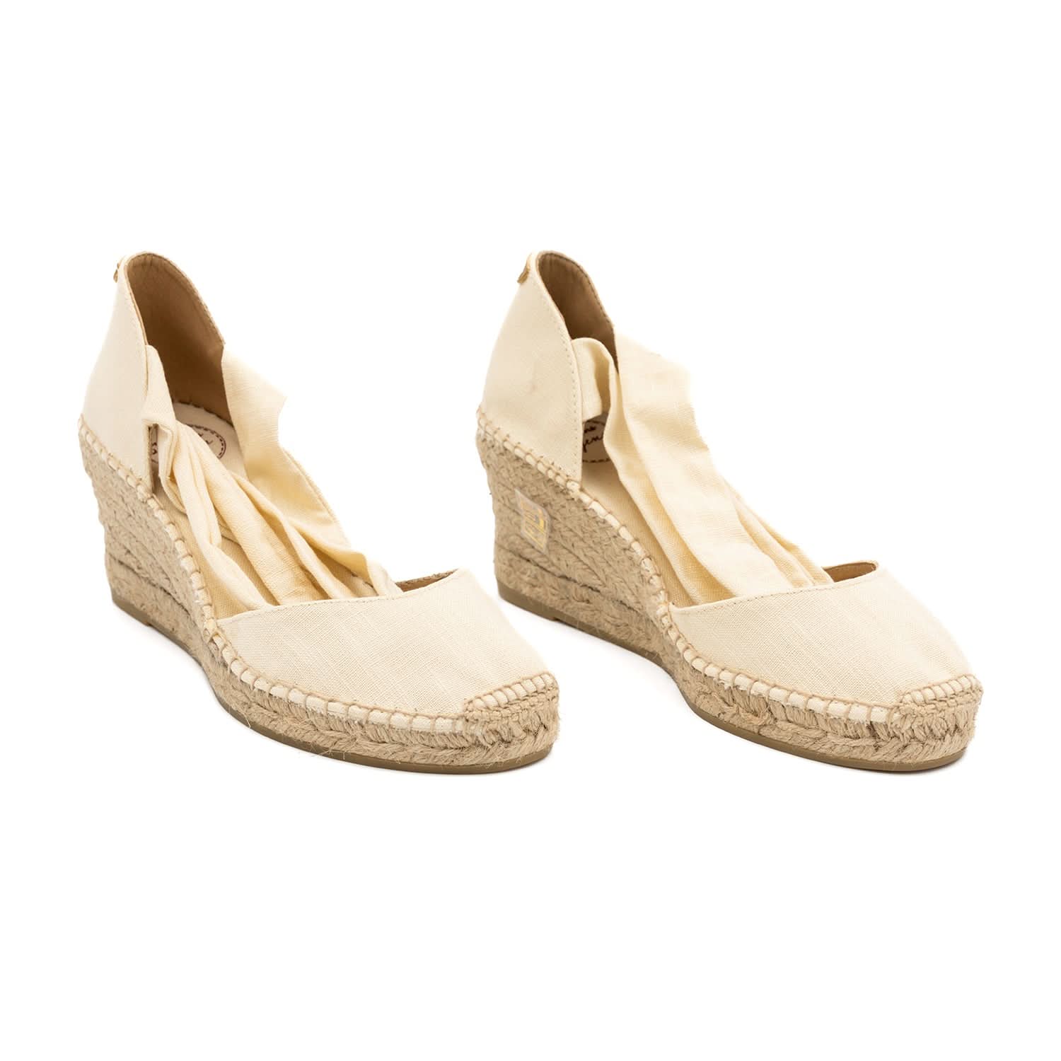 Women's Cotton Blend Wedge Espadrille Shoes with Ribbon Tie - Comfortable Summer Casual Flats for Beach, Vacation & Everyday Wear