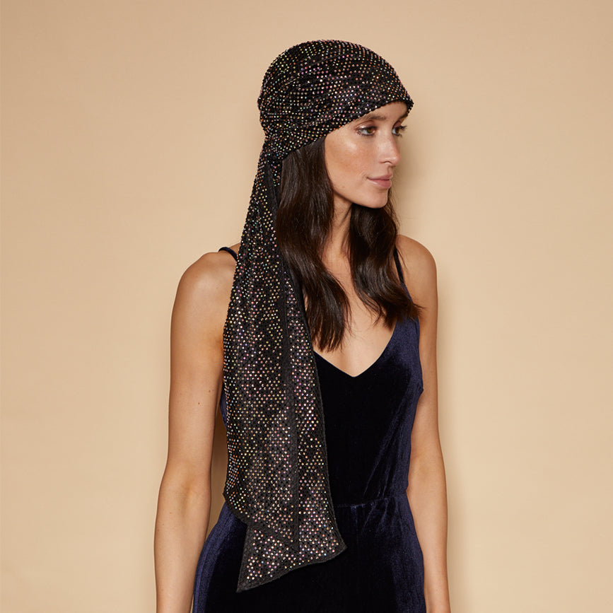 Gigi Crystal Mesh Headscarf - Elegant Rhinestone Hair Accessory for Women, Bridal Party, Evening Events & Special Occasions