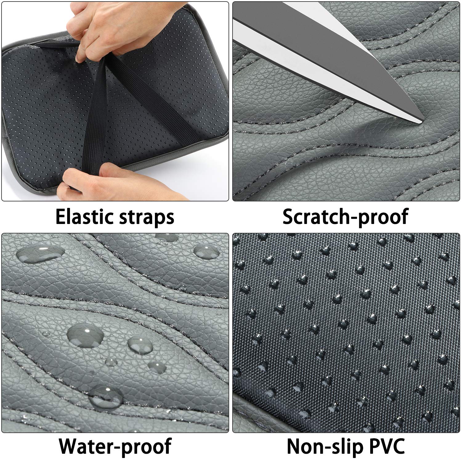 SUHU Universal Auto Center Console Cover Pad - Waterproof Leather Armrest Cover for SUV, Truck, Car (Gray) | Protects & Enhances Vehicle Interior Comfort