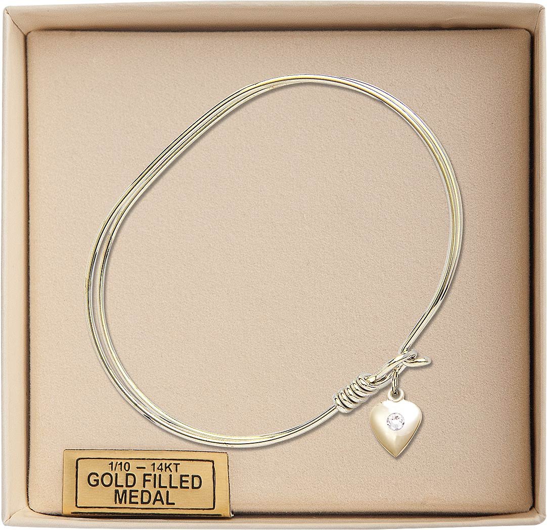 7 Inch Oval Eye Hook Bangle Bracelet with Heart Charm & April Birthstone Crystal - Perfect for Birthdays, Anniversaries, and Special Occasions