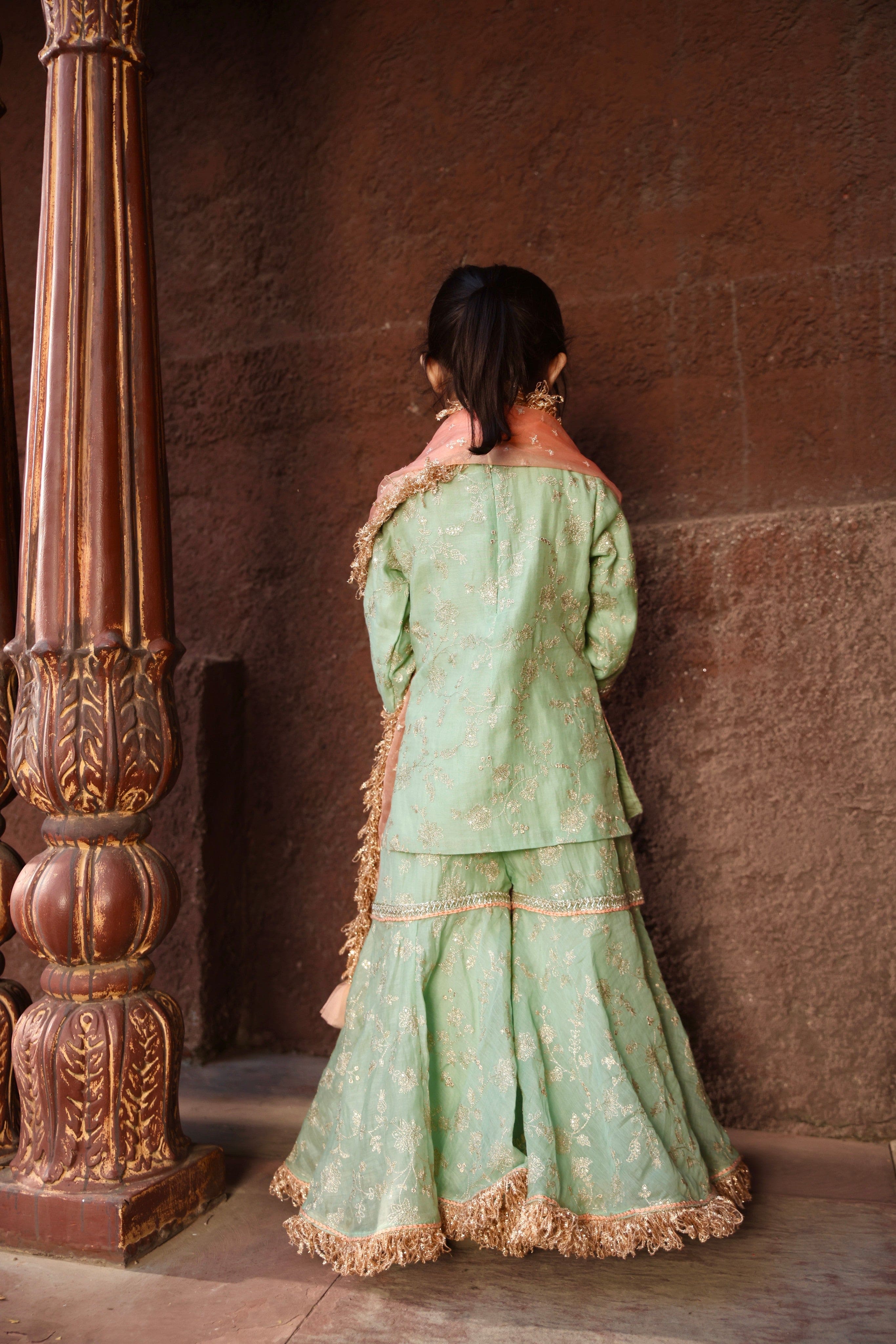 Pre Order: Stylish Green Embroidery Kurti Sharara Set for Women | Elegant Indian Ethnic Outfit | Perfect for Weddings, Festivals & Special Occasions