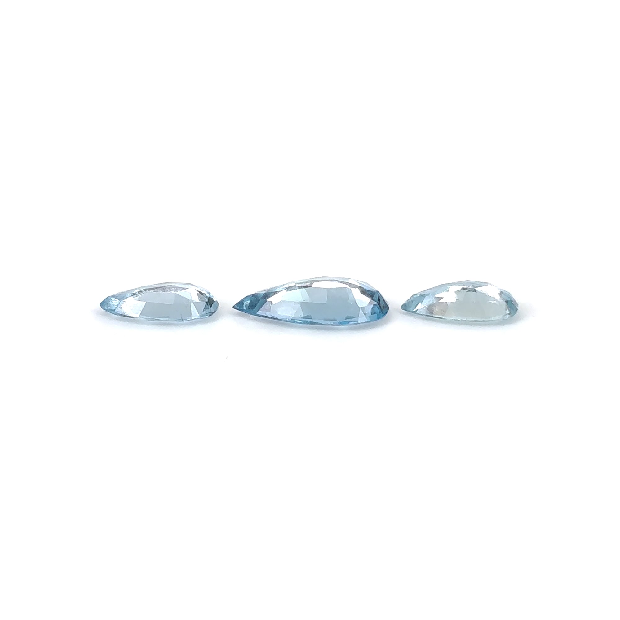 Natural Untreated Blue Aquamarine Gemstone - 6.15cts Rose Cut Pear Shape (13.5x7.5mm & 18x10.5mm) 3-Piece Set for Jewelry Making, Engagement Rings & Luxury Gifts