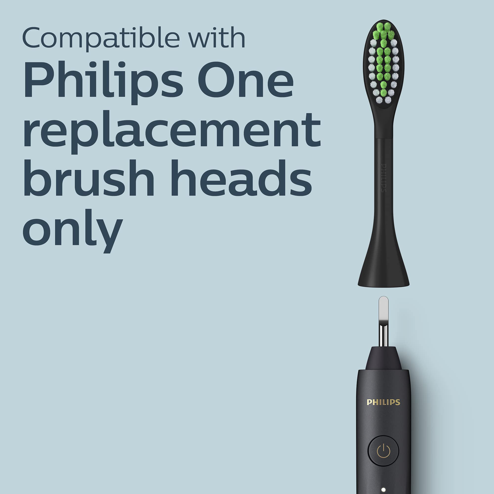 Philips One by Sonicare Rechargeable Electric Toothbrush with Brush Head Bundle - Shadow Black (BD3001/AZ) | Perfect for Travel & Daily Oral Care at Home