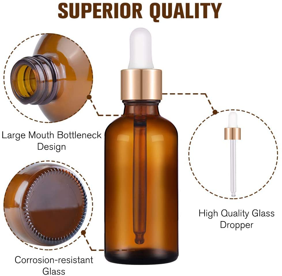 30ml Amber Glass Dropper Bottles with Golden White Glass Droppers - 3 Pack for Essential Oils, Cuticle Oils & Body Oils | Perfect for DIY Skincare, Aromatherapy & Herbal Tinctures
