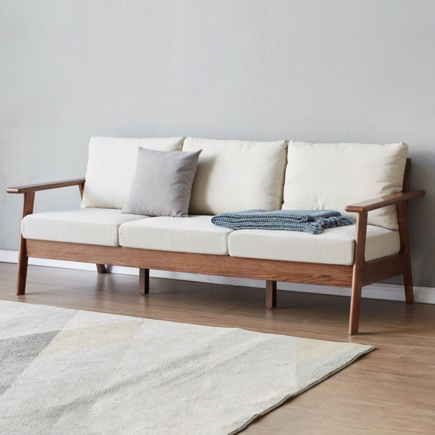 Premium Oak Solid Wood Sofa with Soft Fabric Cushions - Durable Modern Living Room Furniture for Home & Office Comfort