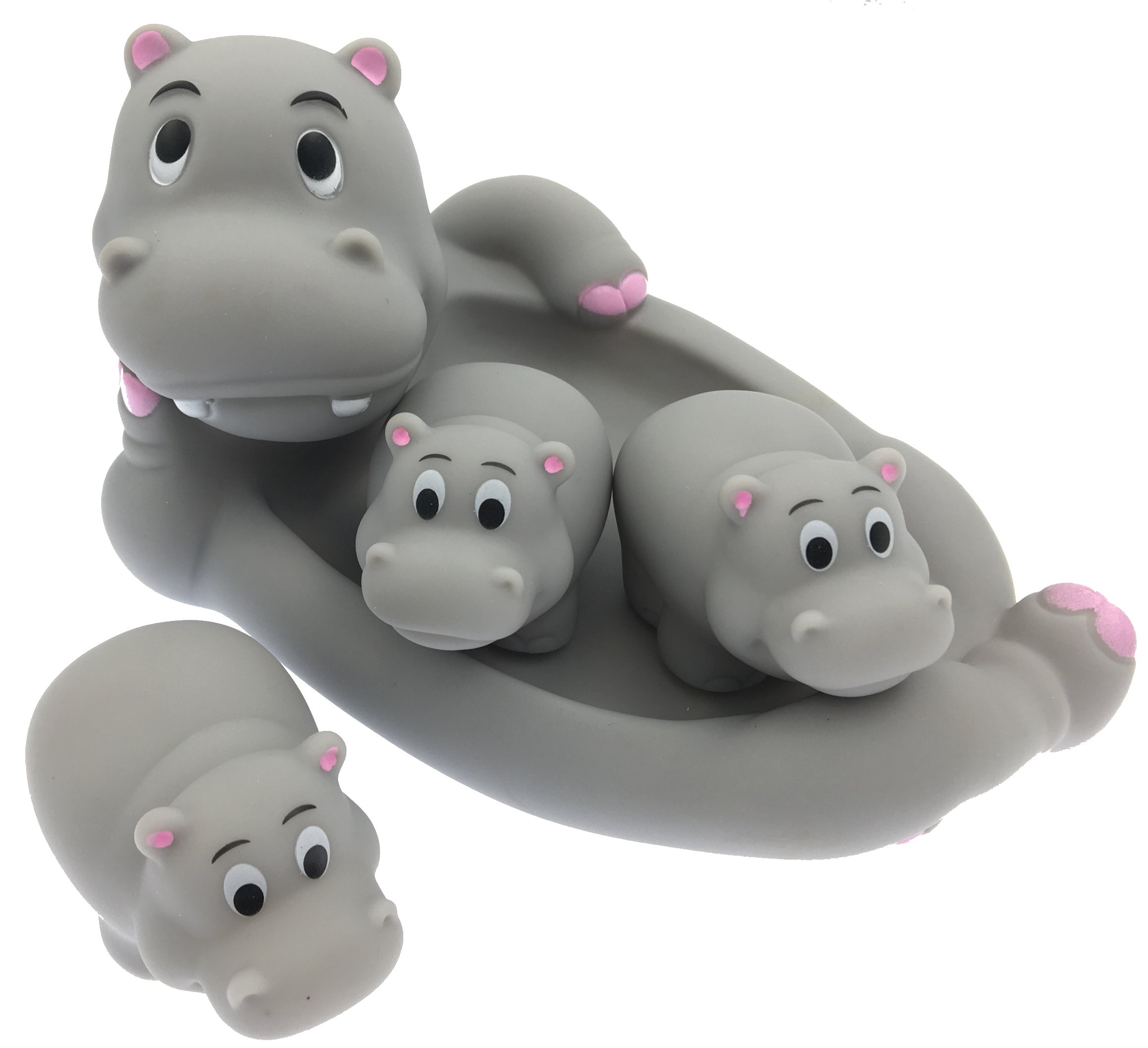 Playmaker Toys Rubber Hippo Family Set of 4 - Non-Toxic Baby Bath Toys for Toddlers, Fun Animal Bathtub Toys for Kids, Perfect for Sensory Play and Water Playtime