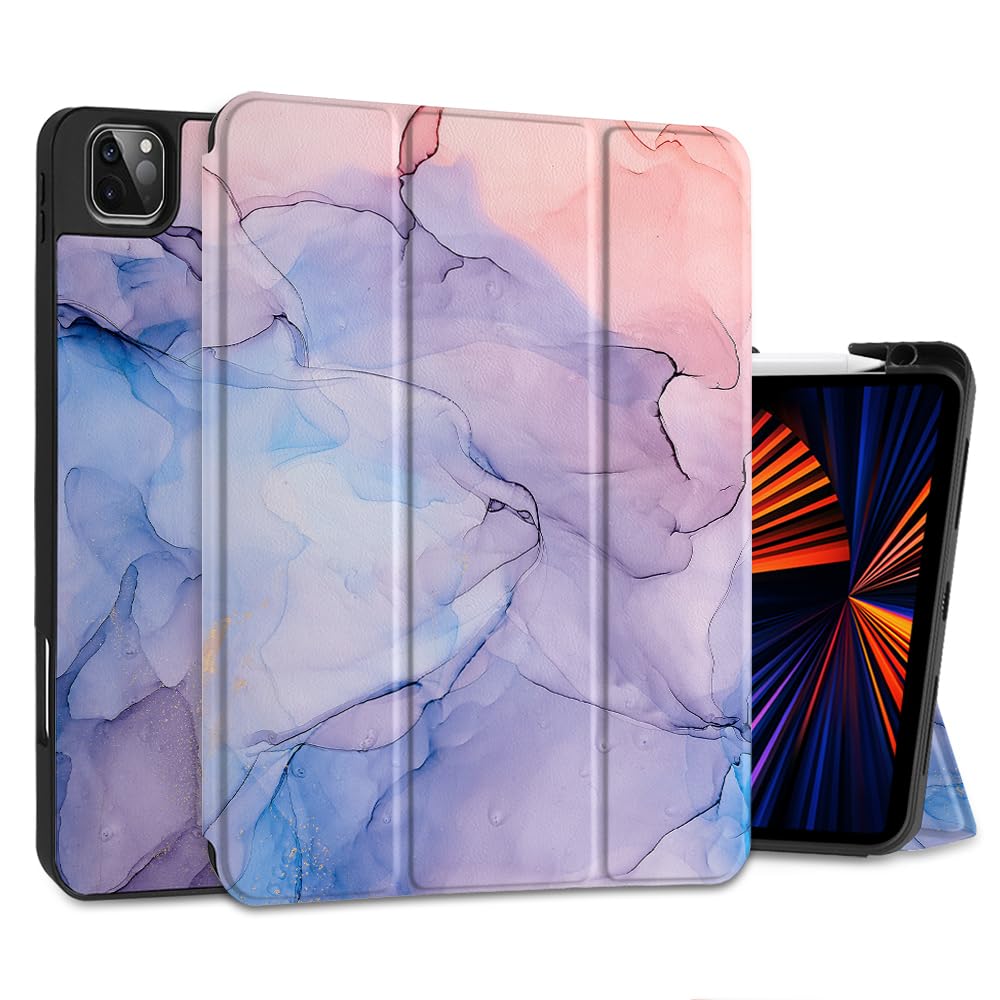 Shockproof iPad Pro 12.9 Case for M2/M1 (6th/5th/4th/3rd Gen 2022-2018) - Protective Tablet Cover with Pencil Holder, Trifold Stand & Soft TPU Back - Abstract Marble Design | Perfect for Work, Travel & Home Use