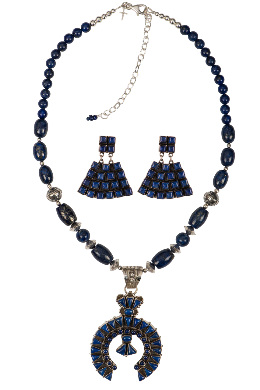 Sweet Tea Jewelry Horseshoe Lapis Necklace & Earrings Set - Elegant Blue Gemstone Jewelry for Women | Perfect for Weddings, Parties & Everyday Wear
