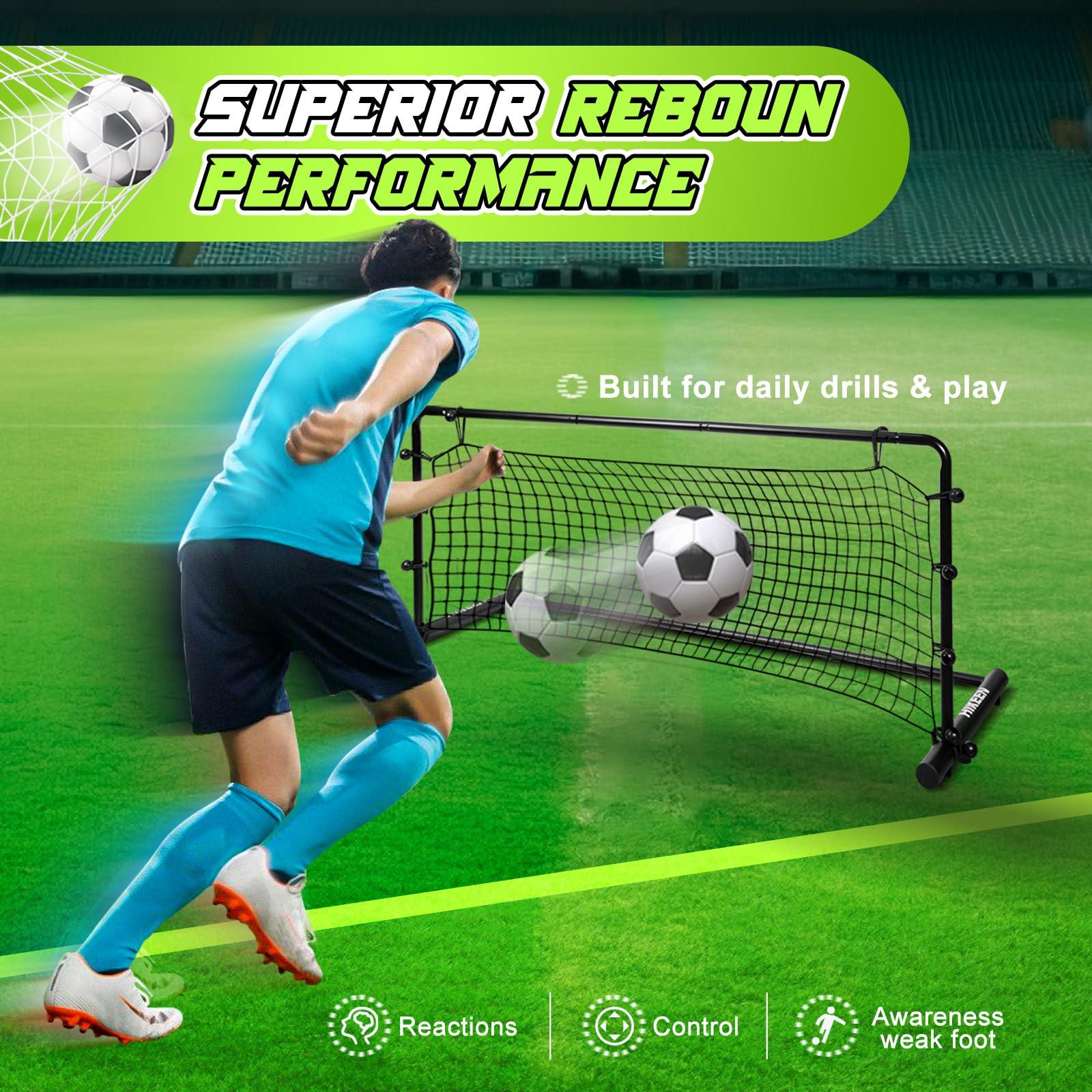 Hikeen 54 x 16 Inch Heavy Duty Soccer Rebounder with Robust Steel Frame & PE Netting - Portable Soccer Training Equipment for Control and Passing Practice - Perfect for Backyard, Team Drills, and Solo Training Sessions