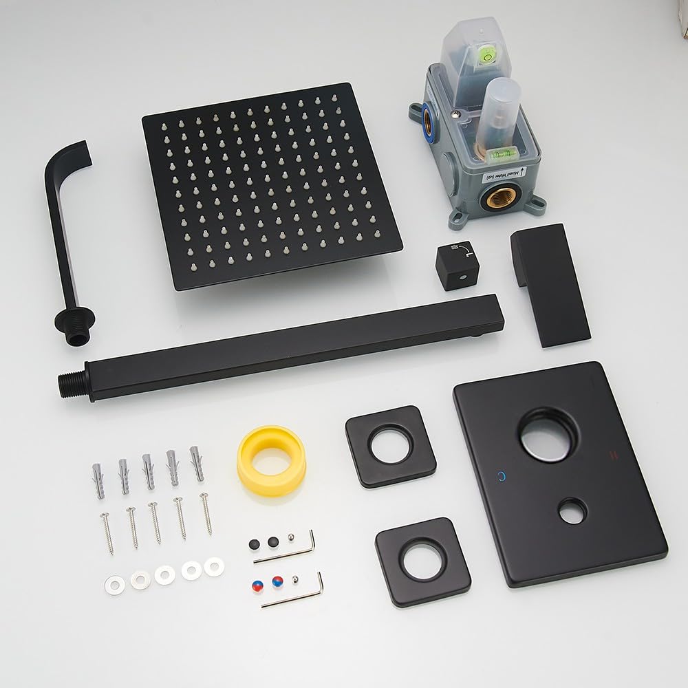 Premium Matte Black Shower Faucet Set - Luxury Rain Shower Head System with Wall Mounted Tub Spout & Single Handle Trim Kit (Includes Rough-in Valve) for Modern Bathroom Renovation | Perfect for Spa-Like Experience & Water Conservation