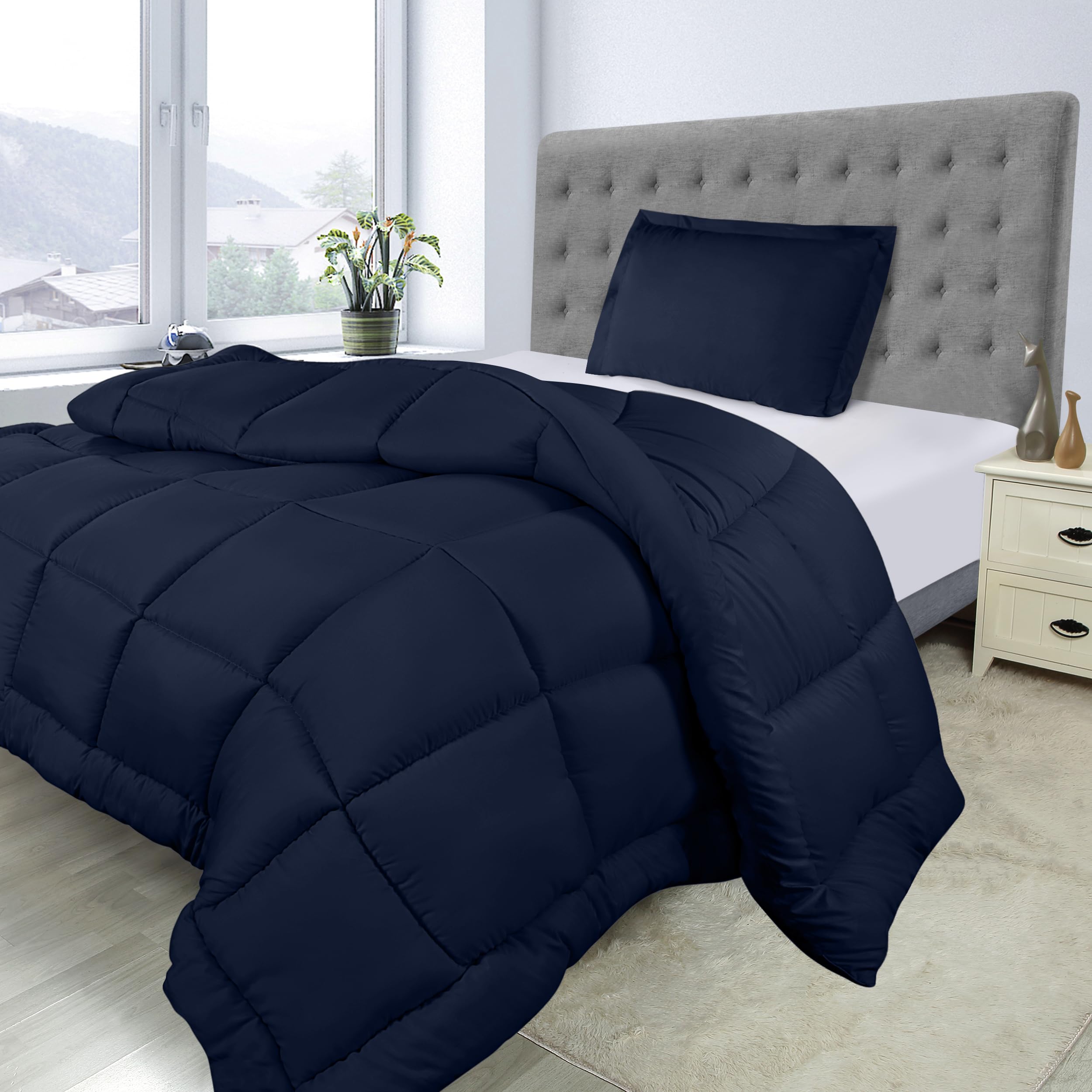 Utopia Bedding Twin Comforter Set for Kids - Down Alternative Navy Comforter with 1 Pillow Sham | Soft, Comfortable & Machine Washable | Perfect for Kids' Bedrooms, Dorm Rooms & Sleepovers