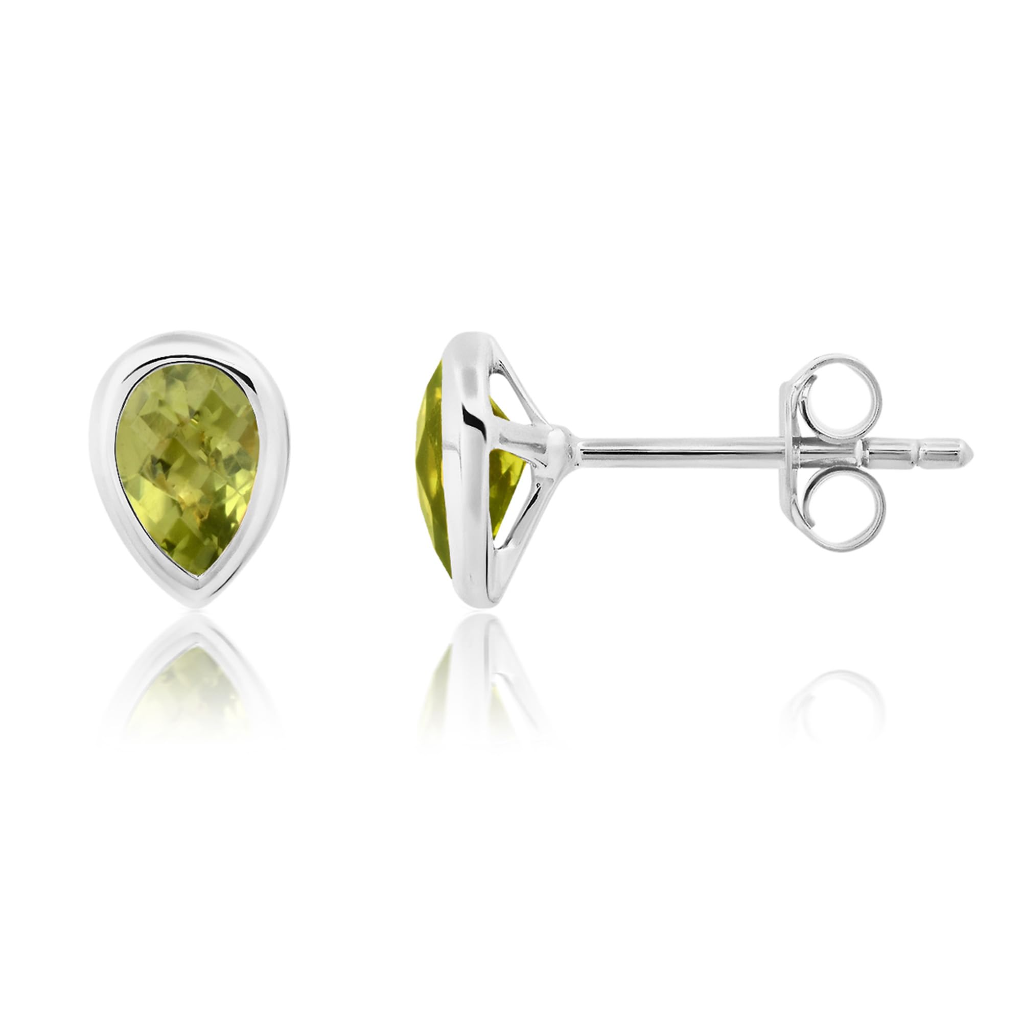 May Birthstone Peridot Stud Earrings for Women - 925 Sterling Silver Pear Shape Bezel Set with Push Backs | Elegant Gift for Mother’s Day, Birthday & Anniversary | Nicole Miller Fine Jewelry