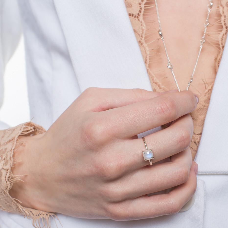 Rainbow Moonstone & Silver Mini Protect Ring - Elegant Stackable Jewelry for Women, Perfect for Everyday Wear, Gift Giving & Spiritual Healing