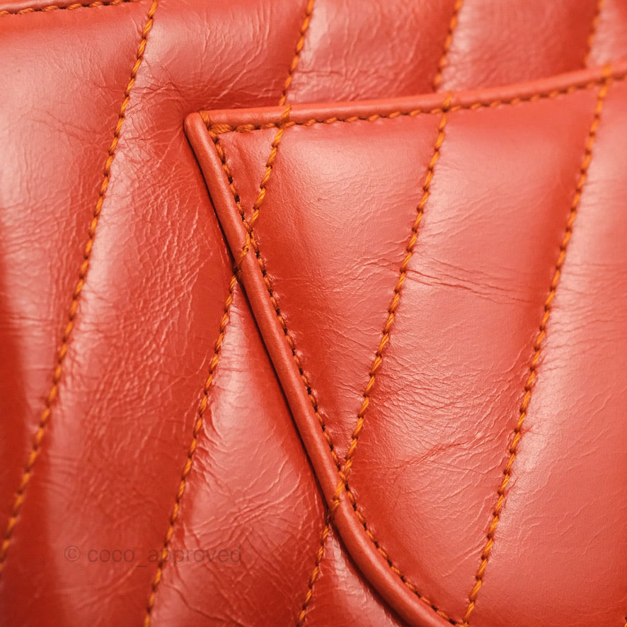 Chanel Chevron Small Coco Handle Bag in Dark Orange Shiny Aged Calfskin with Aged Gold Hardware - Perfect for Evening Events & Luxury Fashion Accessories