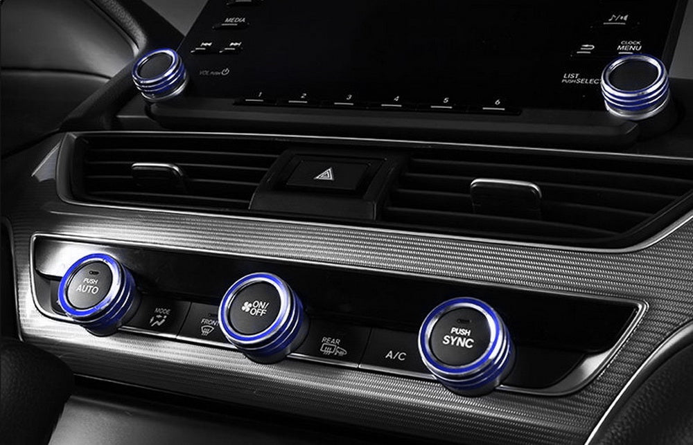 2-Piece Blue Stereo Audio Volume Control Switch Knob Ring Covers for 2018-2022 Honda Accord - Perfect for Car Audio Upgrade & Interior Customization