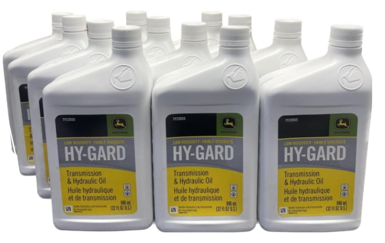 John Deere Original Equipment Hy-Gard 32 oz Transmission & Hydraulic Oil (12-Pack) - 384 Ounce - Anti-Corrosion Protection - Ideal for Cold Weather & Heavy-Duty Equipment - Perfect for Tractors, Combines & Construction Machinery