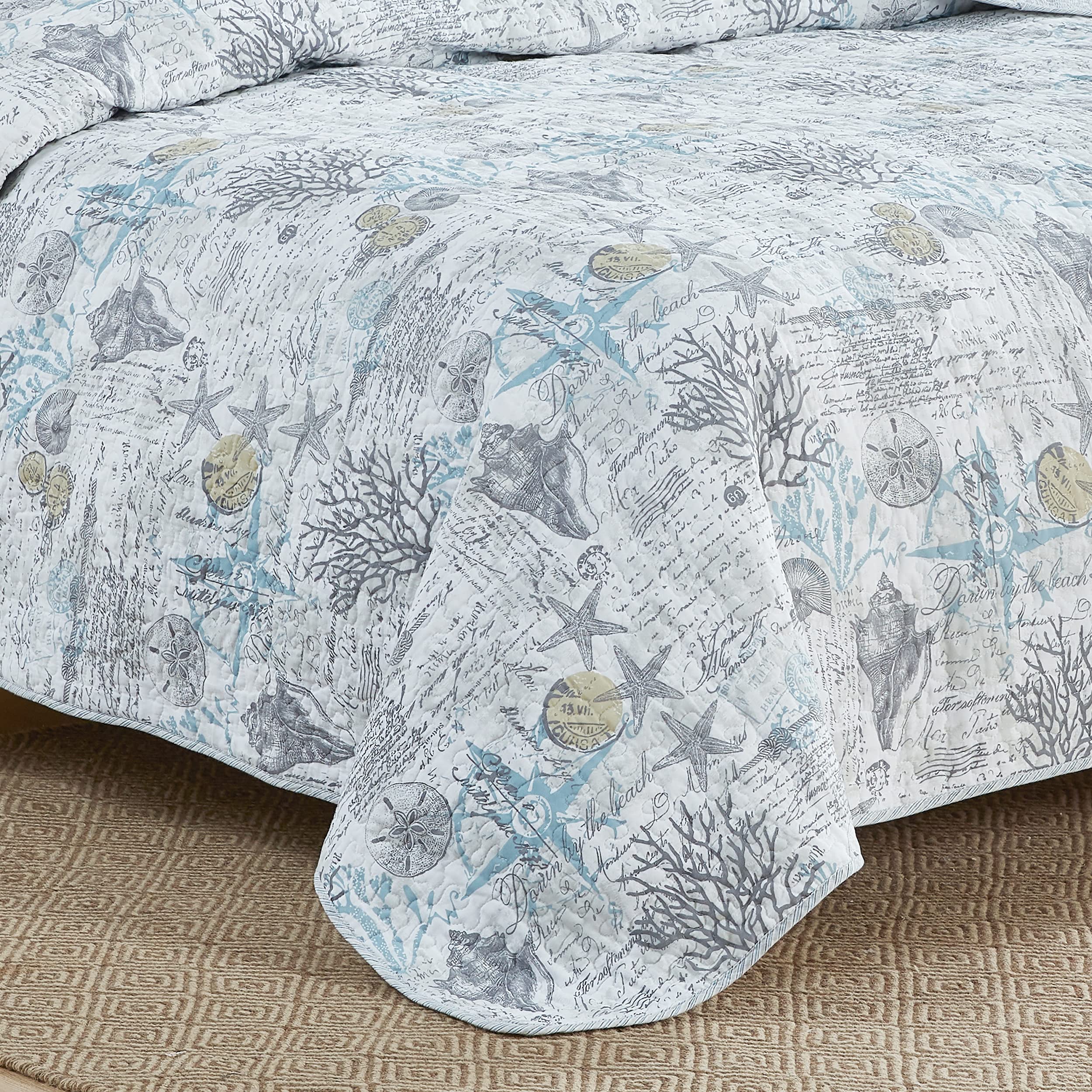 Tommy Bahama Reversible Queen Quilt Set - 100% Cotton Beach Themed Bedding with Matching Shams, All-Season Comfort in Beach Bliss Grey | Perfect for Coastal Bedrooms, Guest Rooms & Vacation Homes