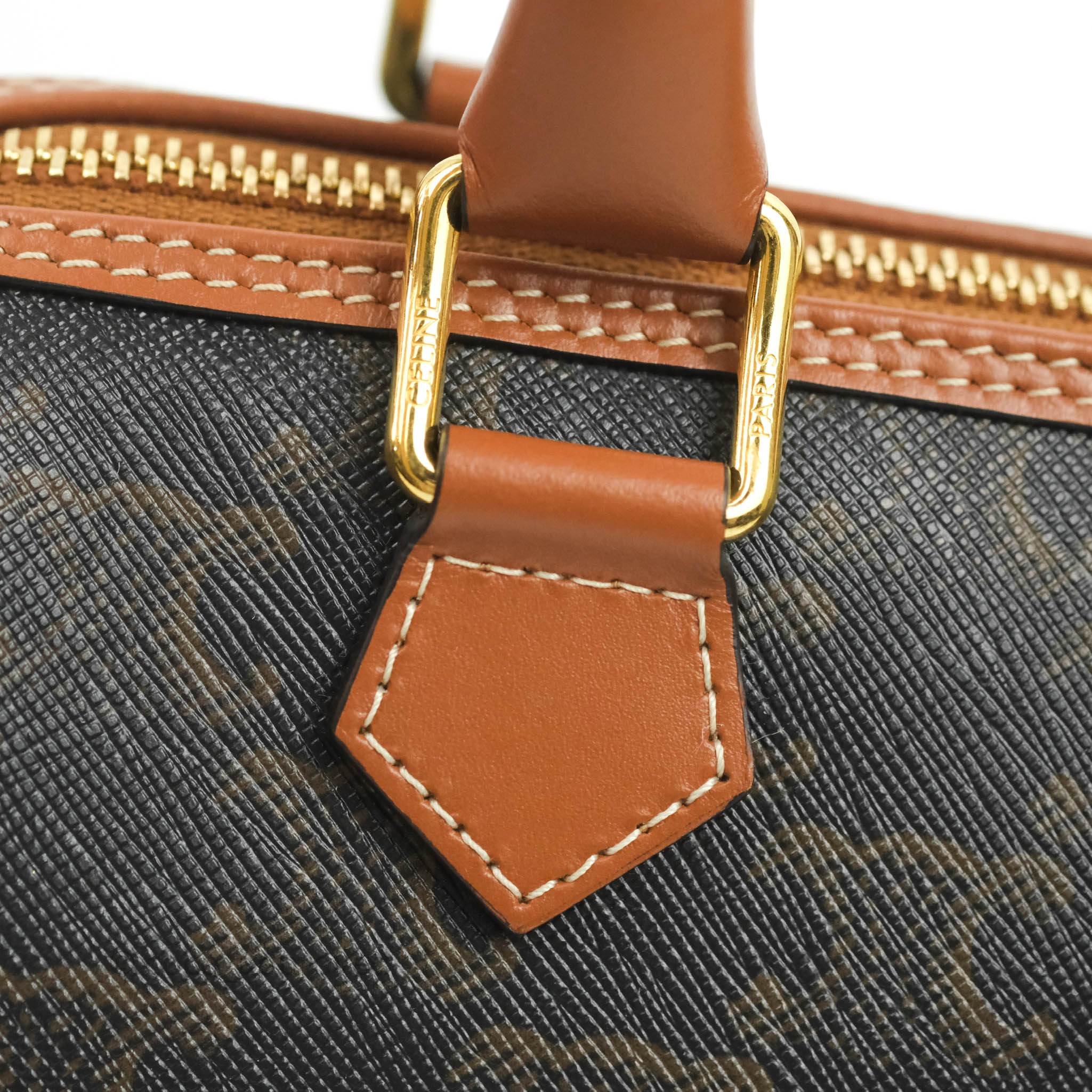 Celine Small Triomphe Canvas Boston Bag in Tan Calfskin Leather | Luxury Crossbody Handbag for Women | Perfect for Work, Travel & Everyday Use