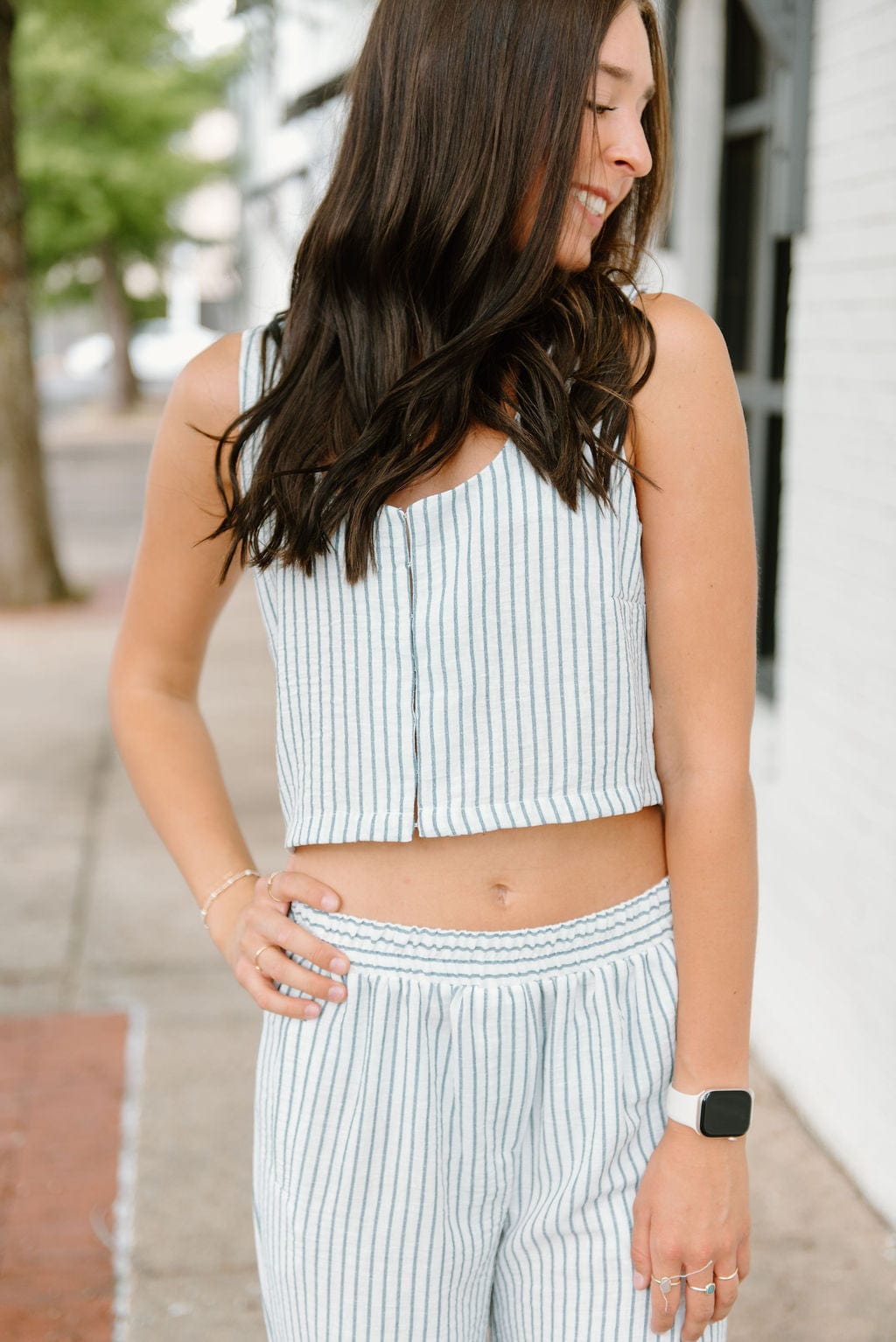 Blue Striped Flowy Pant Set for Women - Comfortable Lounge Wear & Casual Outfit - Perfect for Yoga, Travel, and Relaxing at Home