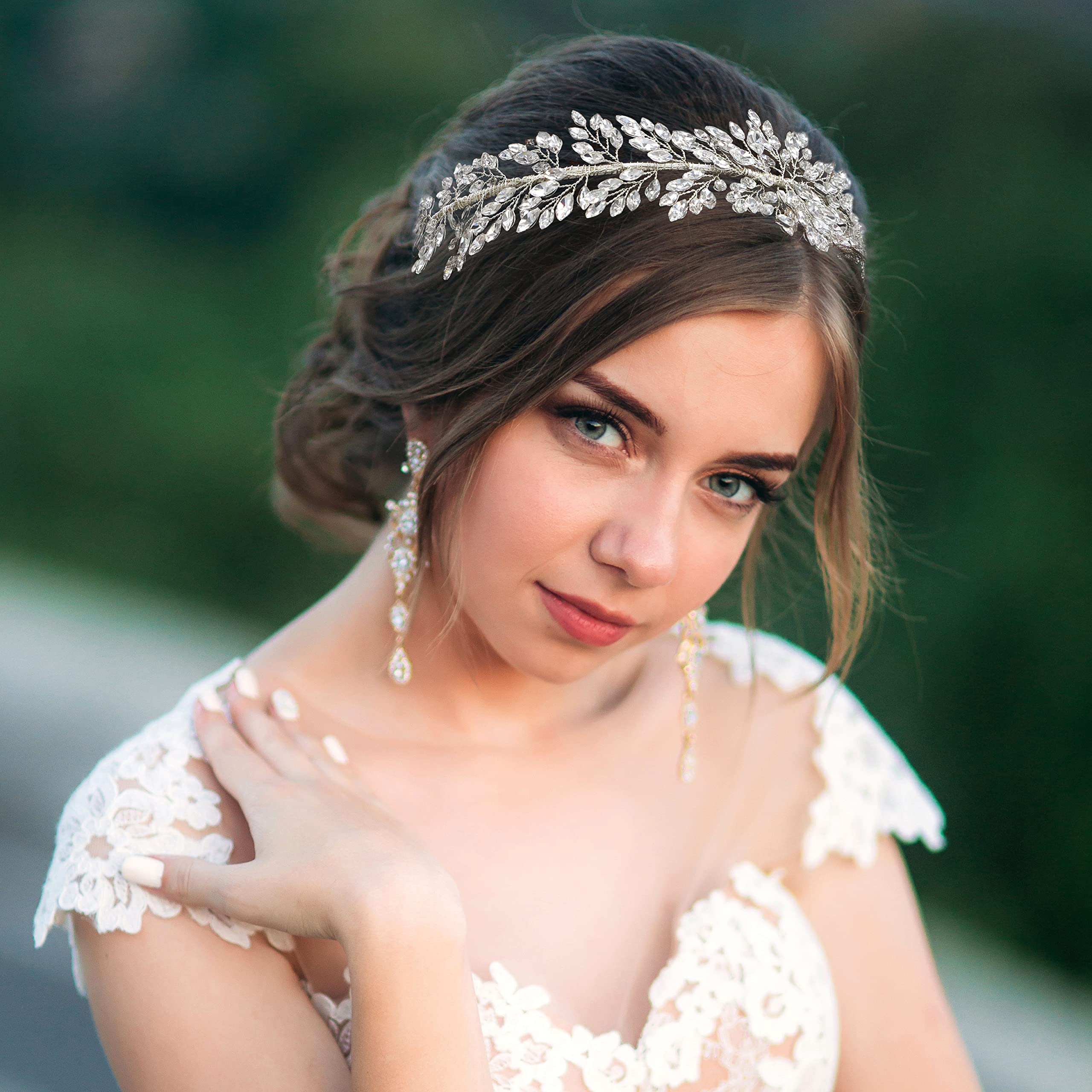 Oriamour Silver Wedding Headband for Women - Crystal Bridal Hair Accessory with Wide Band - Perfect for Bridal Shower, Wedding Ceremony & Formal Events (Silver)