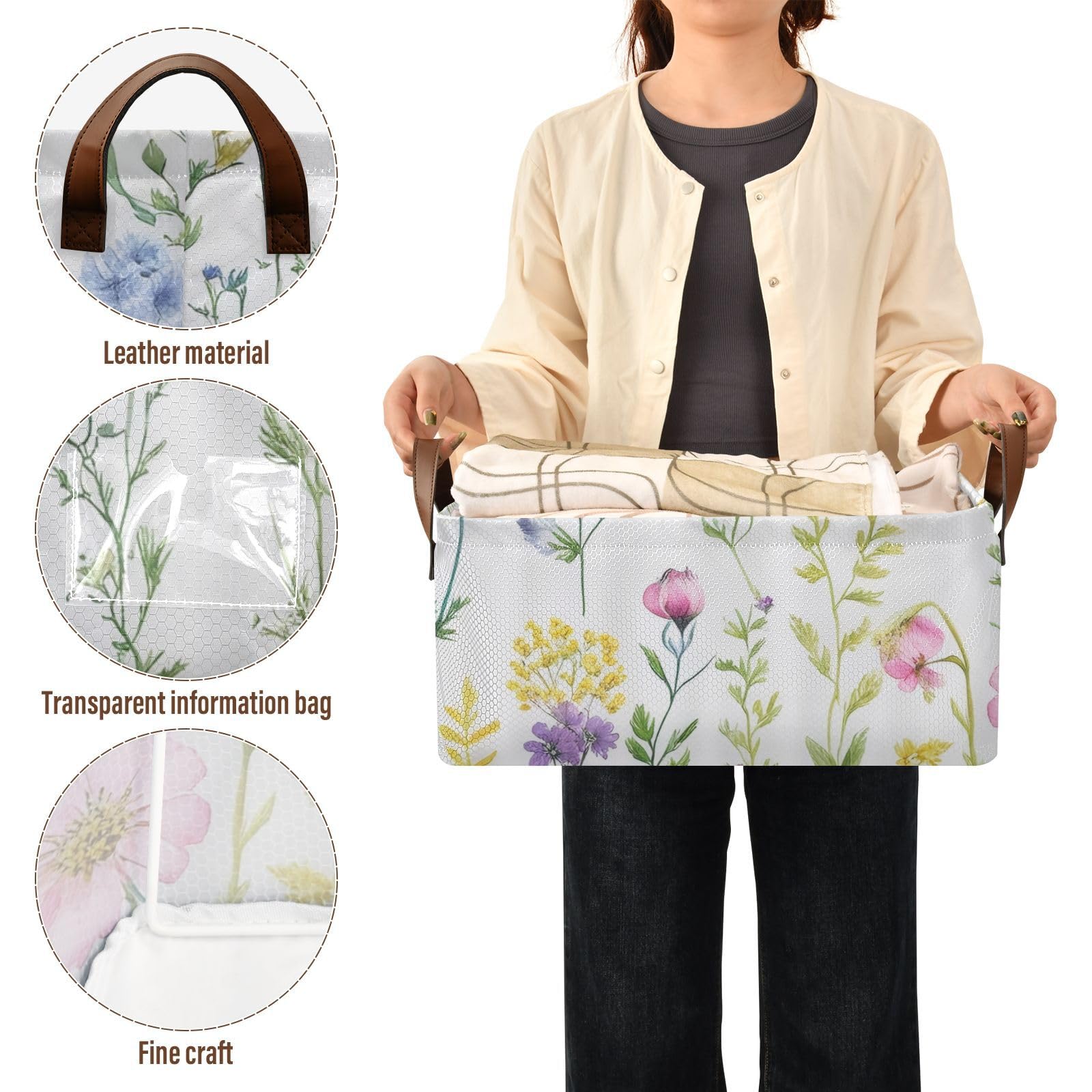 Cosmos Flower Large Fabric Storage Baskets with Handles - 2 Pack Closet Organizer Bins for Shelves & Home Organization | Perfect for Bedroom, Bathroom & Nursery Storage