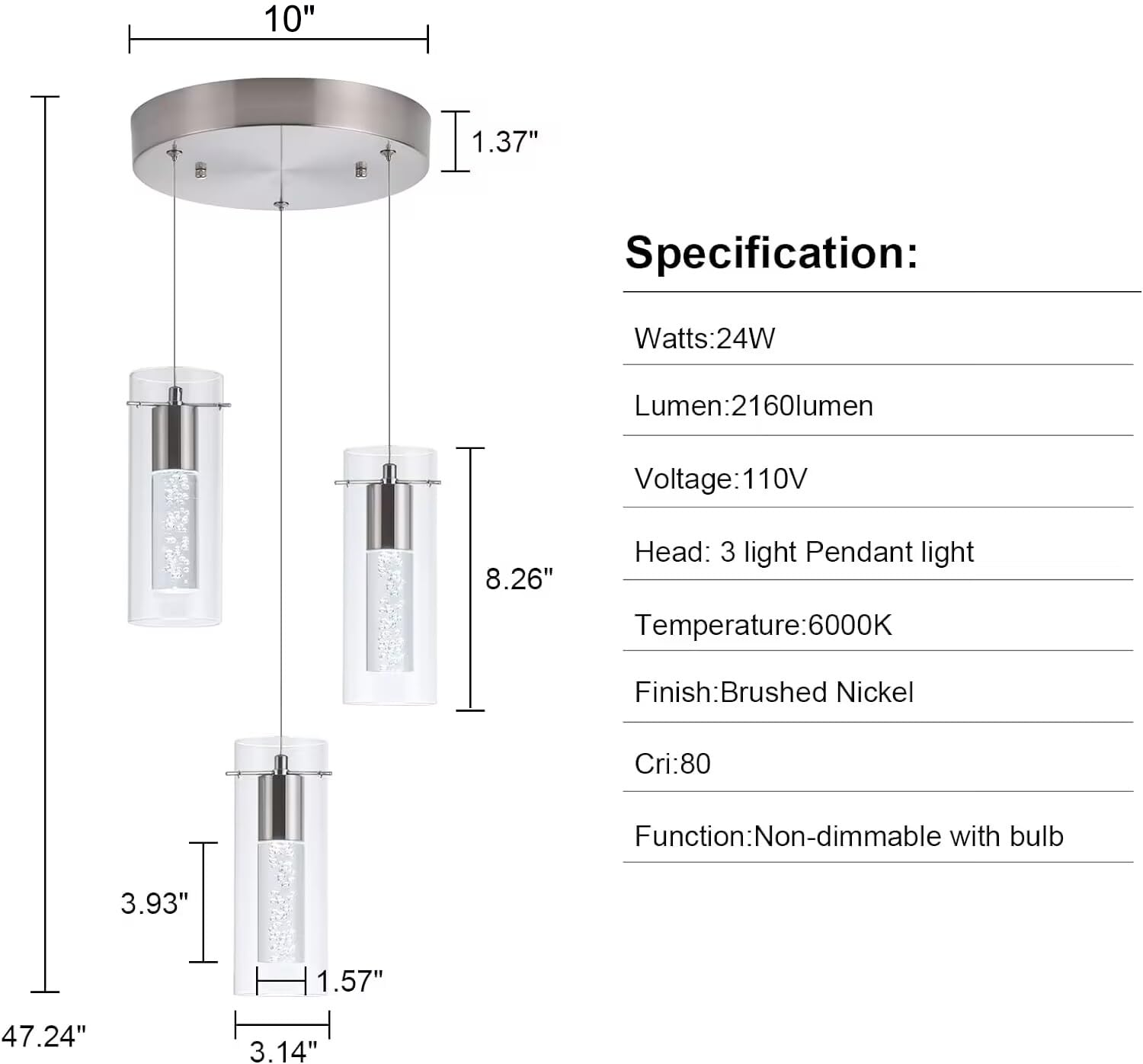 Modern Pendant Lights for Kitchen Island - 24W 6000K White LED Hanging Lights with Screw Mounting - Perfect for Kitchen, Dining Room, Restaurant, Bedroom & Living Room - Ideal for Task Lighting and Stylish Home Decor