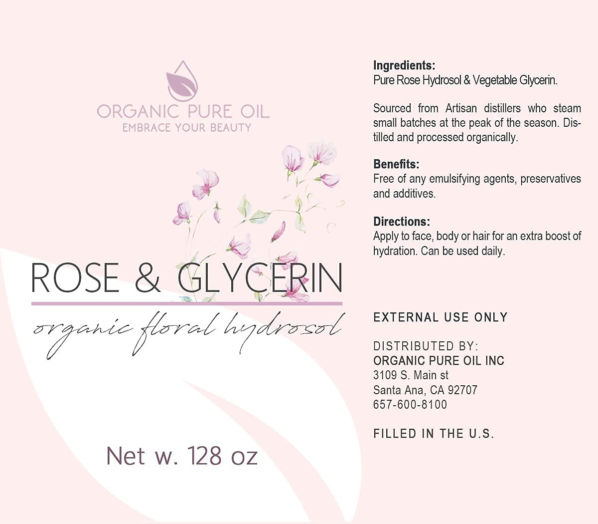Pure Rose Hydrosol & Vegetable Glycerin Facial Mist Toner - 1 Gallon Bulk (128oz) for Hydrating, Cleansing & Toning Face, Skin, Hair & Body | Floral Moisturizing Spray for Dry Skin, After Sun Care & Daily Skincare Routine
