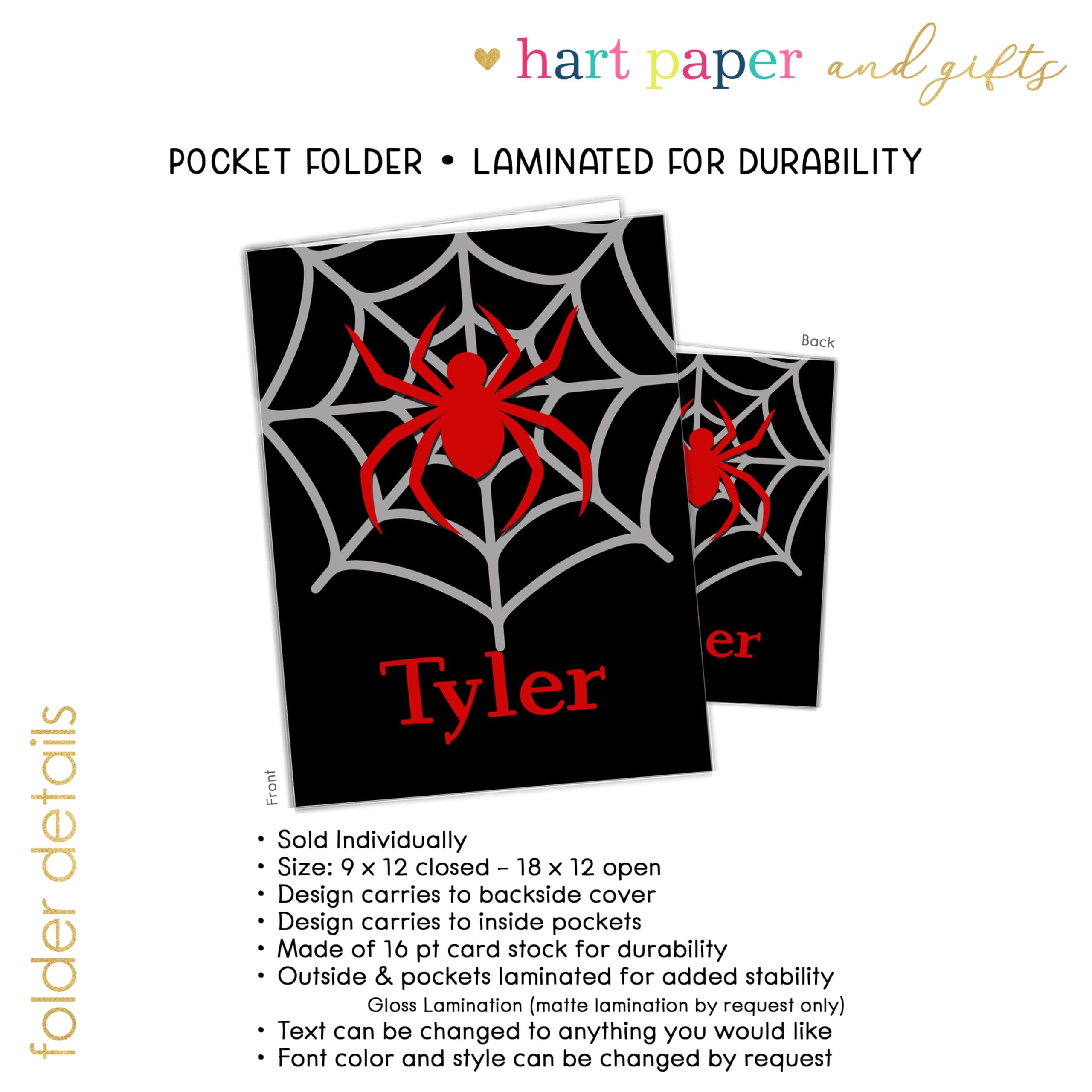 Custom Personalized Spider Bugs Pocket Folder - Back to School Supplies for Kids, Teacher Office Gift, Birthday Present for Boys & Girls - Perfect for Homework Organization, Classroom Activities & Gift Giving