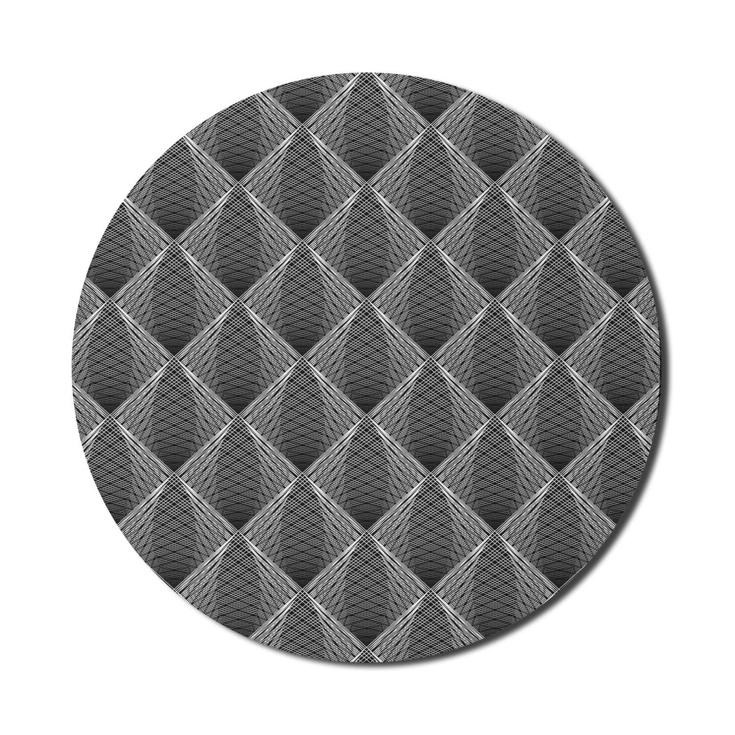 Ambesonne Abstract Round Mouse Pad - Non-Slip Thick Rubber Gaming Mousepad with Geometric Rhombus Design, 8 Inch Charcoal Grey & White - Perfect for Office, Home & PC Gaming Setup