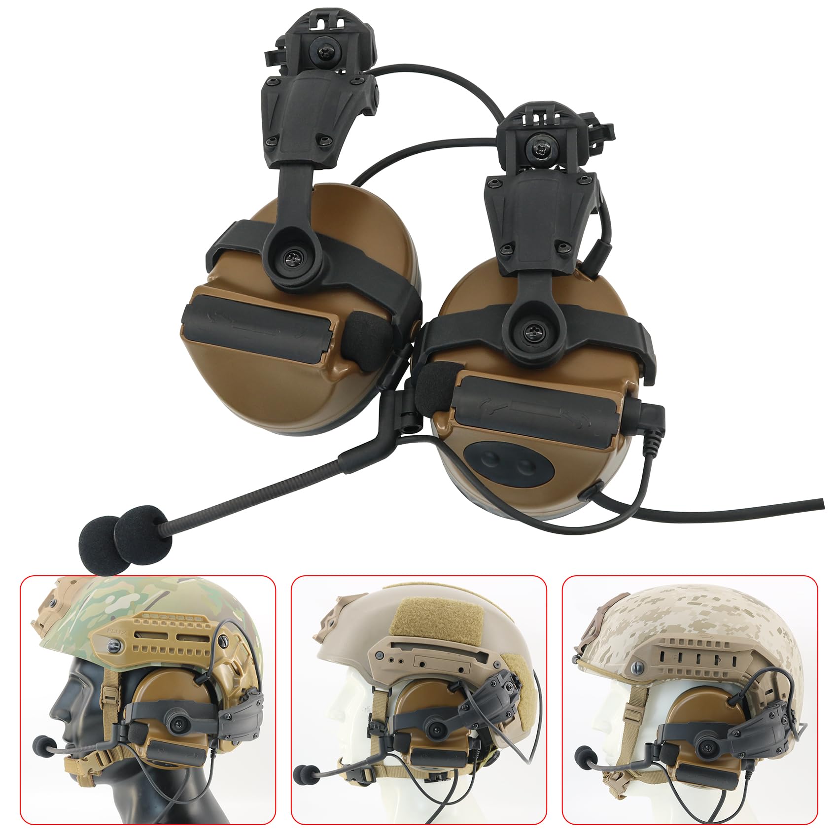 Tactical Headset with U94 PTT - Detachable Headband & Rail Adapter for ARC, Mlok & Team Wendy Rail | Military & Airsoft Sports Headphones | Coyote Brown | Perfect for Combat Training & Outdoor Adventures