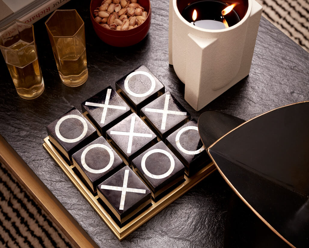 Decorative Tic Tac Toe Game Set - Wooden Board & Pieces for Home Decor, Kids Playroom, and Outdoor Fun