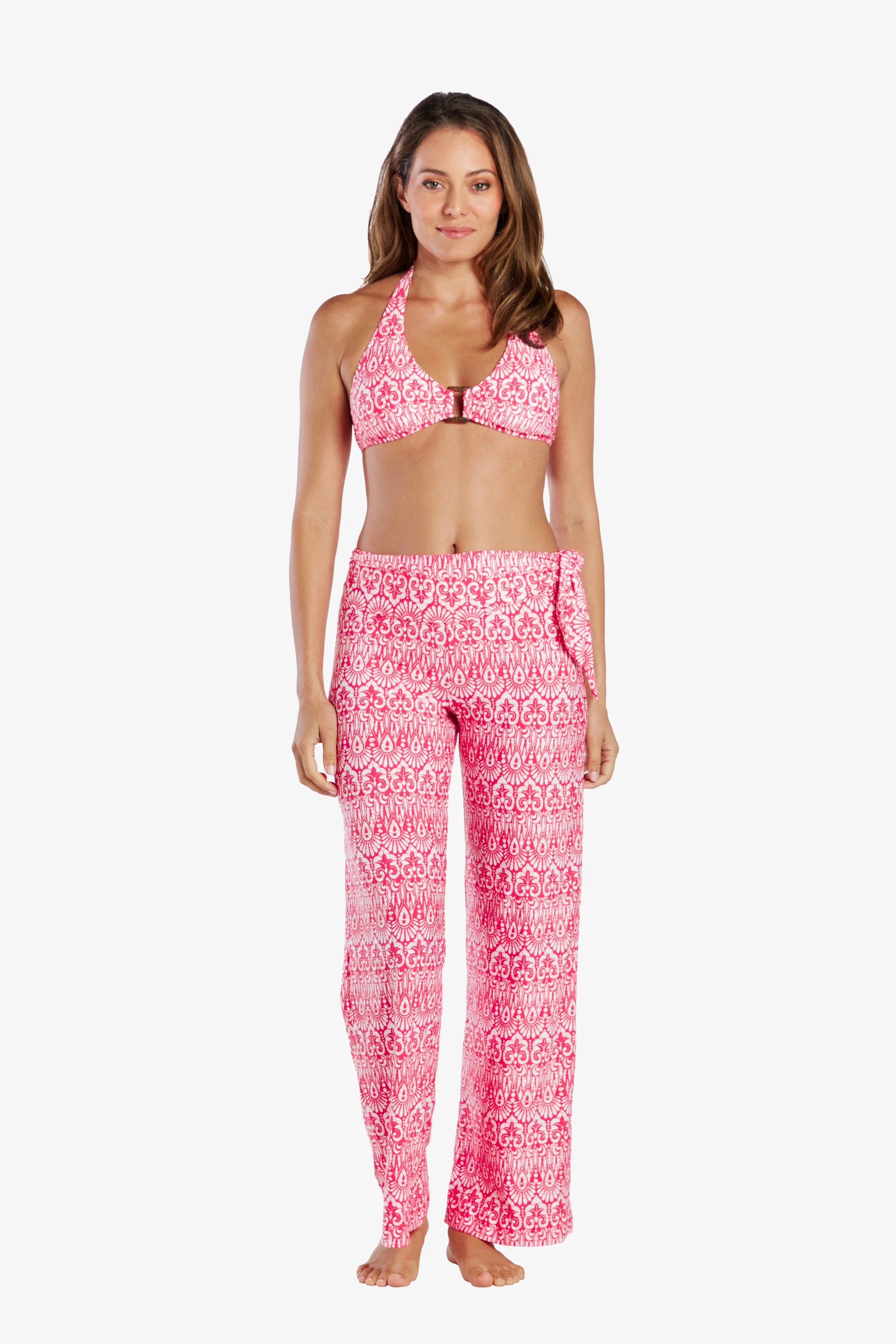 Relaxed Side Tie UPF 50+ Pants - Island Batik Pink | Beach Cover-Up, Yoga & Summer Casual Wear