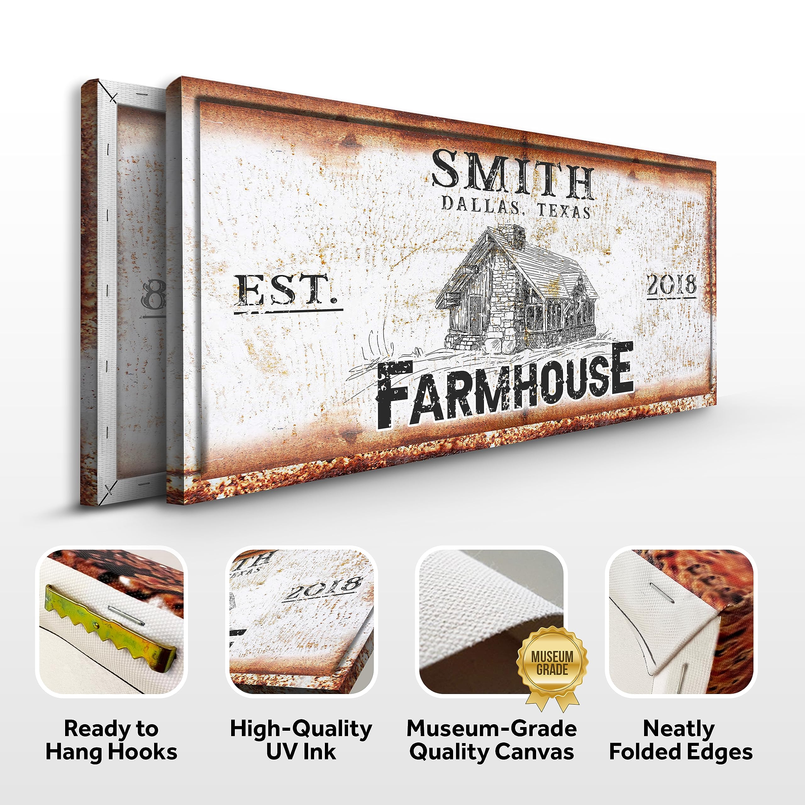 Farmhouse Wall Decor - Large Rustic Canvas Sign for Home, Living Room, Office & Entryway | Personalized Stone Cabin Art Print 60x30 inches | Perfect for Country Living, Cabin Decor & Farmhouse Style Interiors