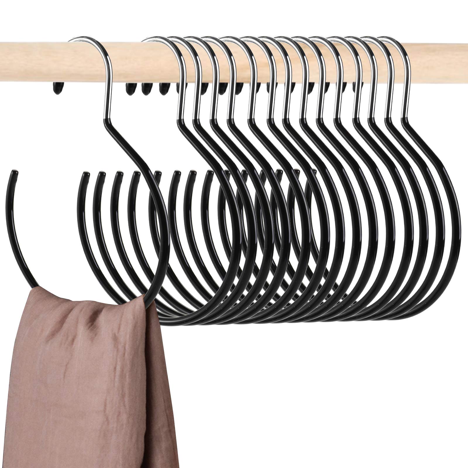 15 Pack Scarf Ring Hangers - Non-Snag Belt & Tie Organizer for Closet - Space Saving Accessory Holders for Scarves, Belts, Ties, Pashminas & Tank Tops - Black - Perfect for Bedroom, Walk-in Closet & Dorm Organization
