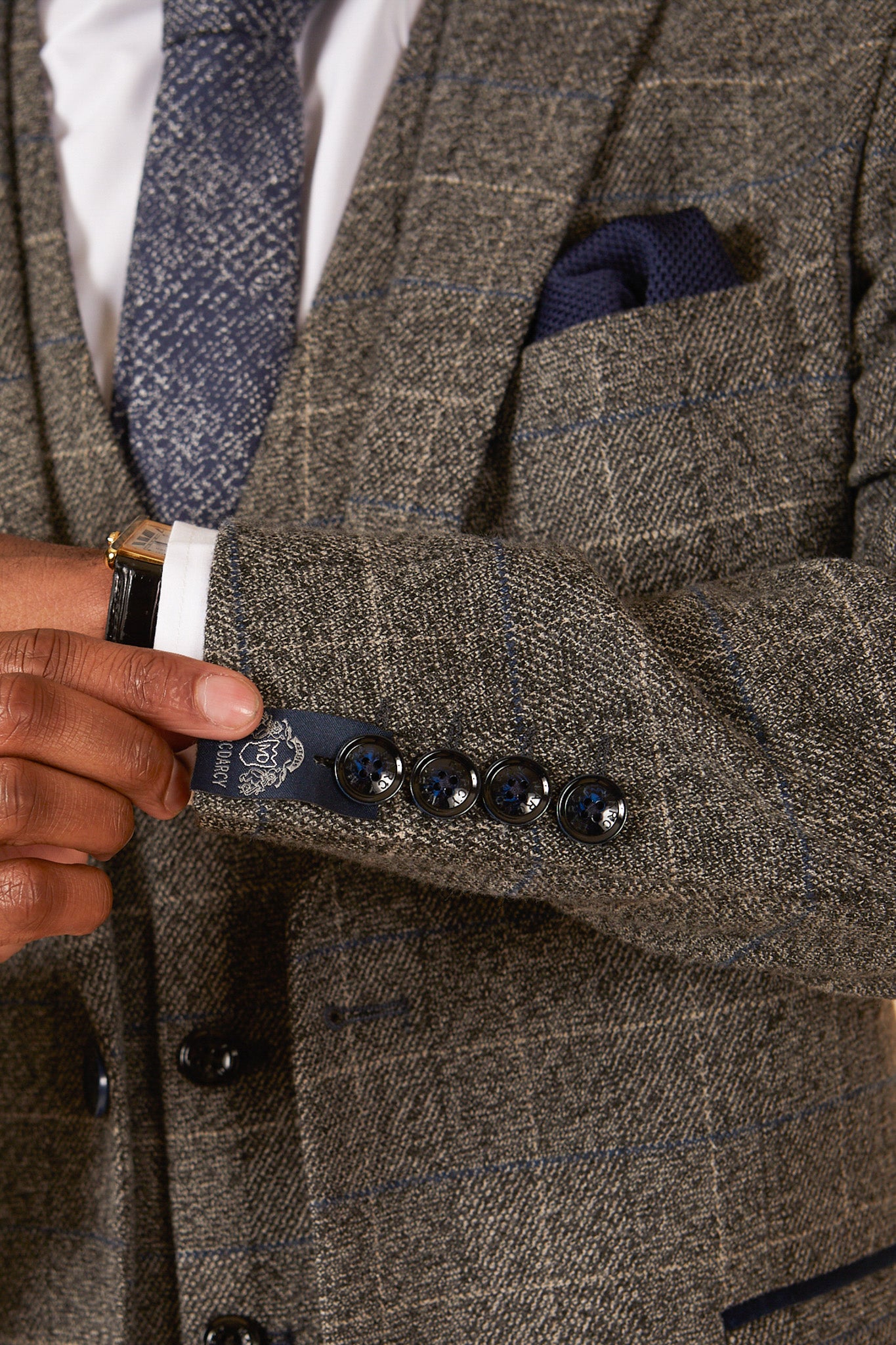 SCOTT Grey Tweed Check Three Piece Suit for Men | Classic Business Formal Attire | Perfect for Weddings, Office Meetings & Special Occasions