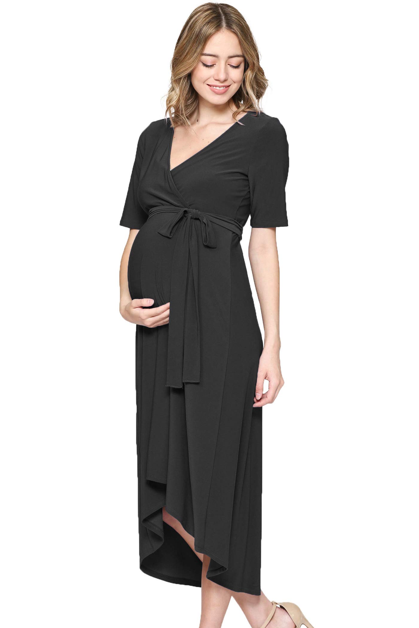 Maternity Wrap Dress for Women - Mid-Length with Adjustable Waist Belt | Perfect for Pregnancy, Nursing & Special Occasions