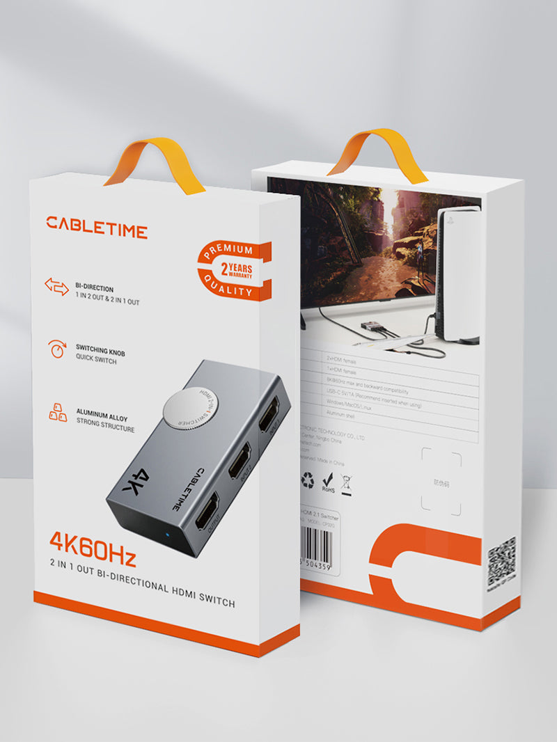 4K 60Hz HDMI 2.0 Bi-Directional Switch 2 in 1 Out - Seamless 4K UHD Video Switching for Home Theater, Gaming & Office Setup