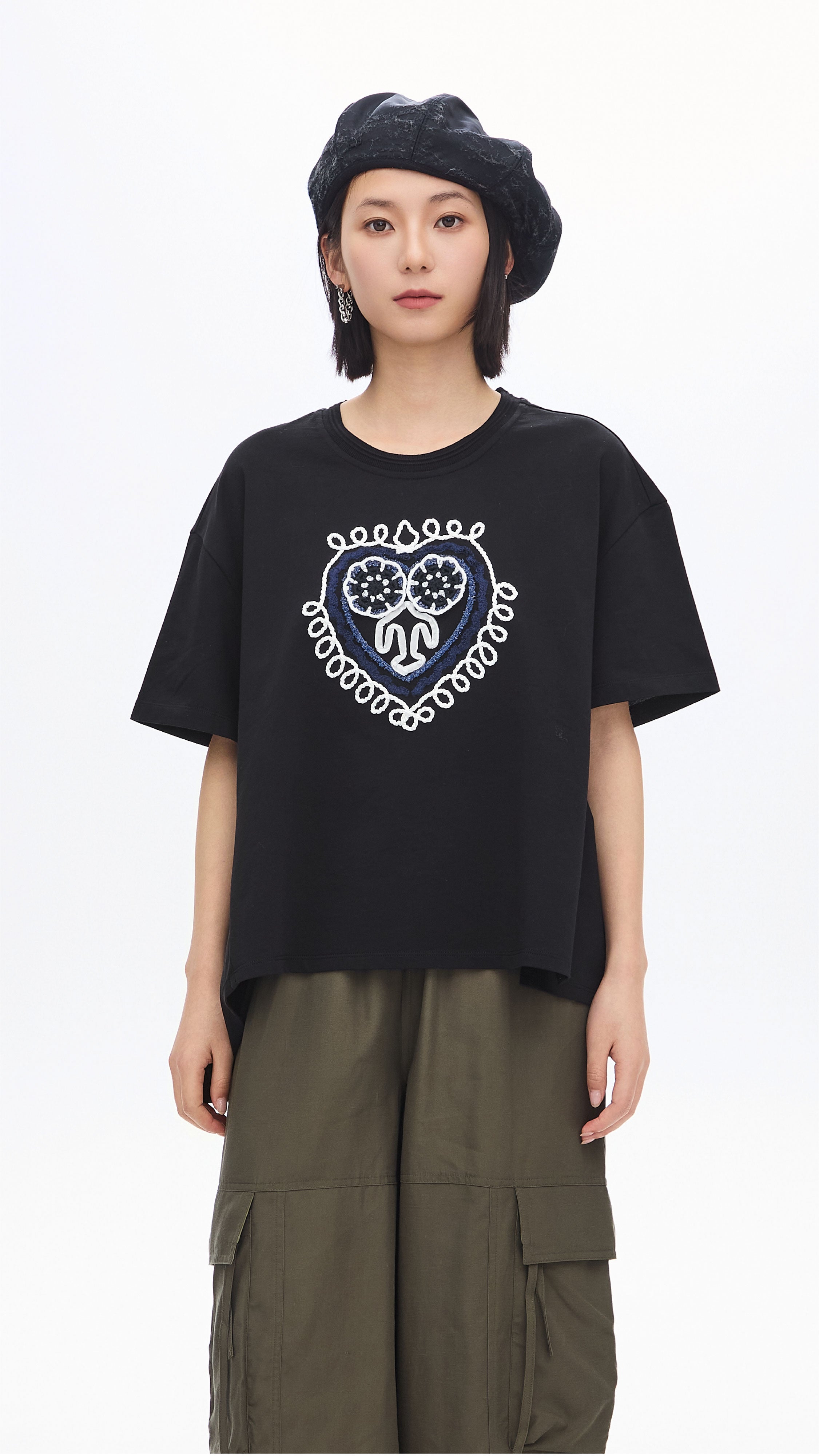 Crochet Patch Tee - Stylish Boho Crochet Embellished T-Shirt for Women | Perfect for Summer, Festivals & Casual Outfits