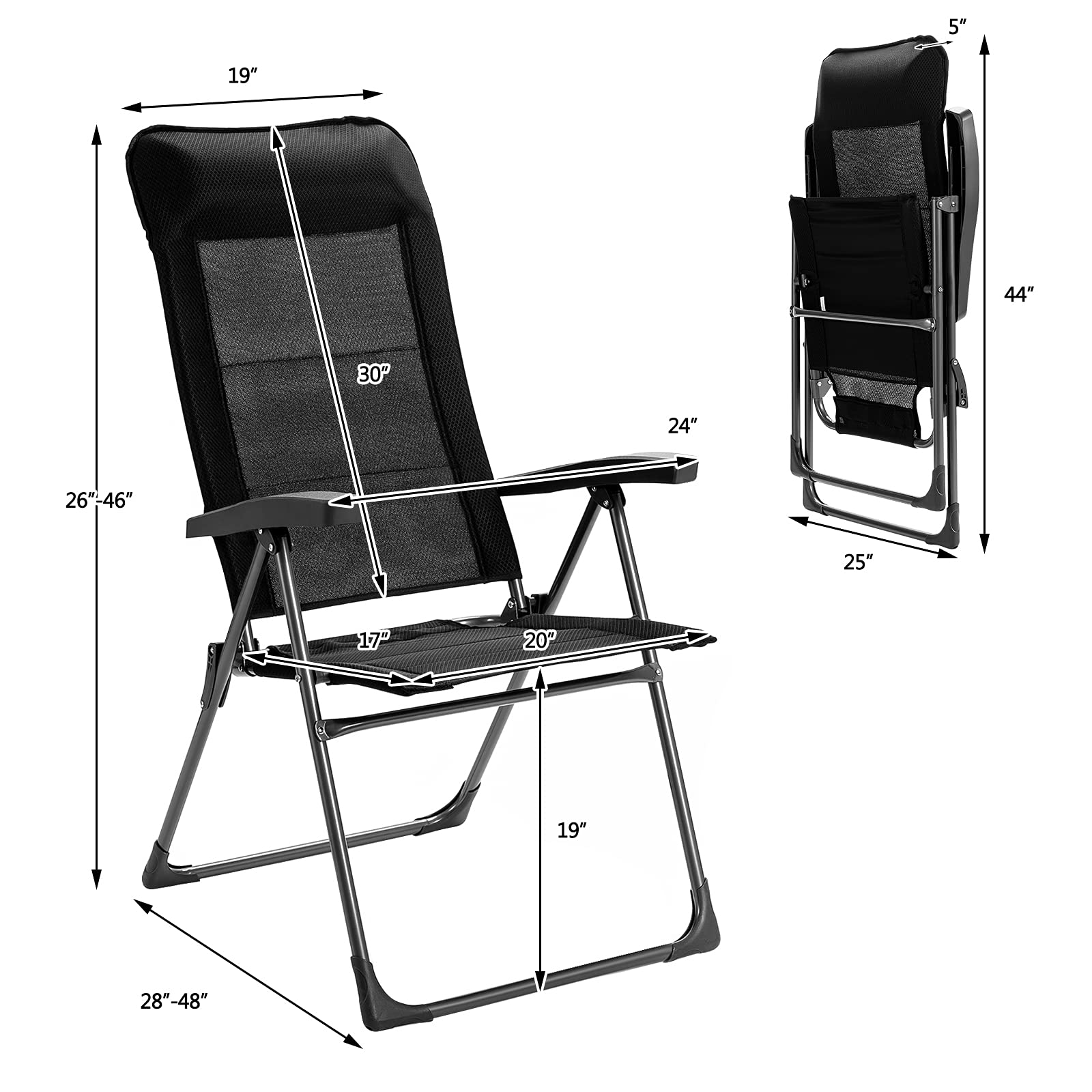 Giantex Set of 2 Folding Patio Dining Chairs - Adjustable Backrest & Headrest Outdoor Lawn Chairs - Portable Armchairs for Camping, Poolside, Garden, Backyard & Porch - Perfect for Relaxing, Sunbathing & Outdoor Dining