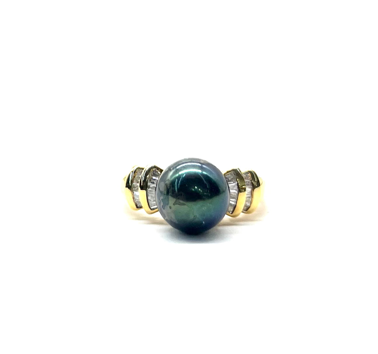 18K Gold Tahitian Pearl and Diamond Ring for Women - Elegant Wedding, Engagement, Anniversary Gift Jewelry