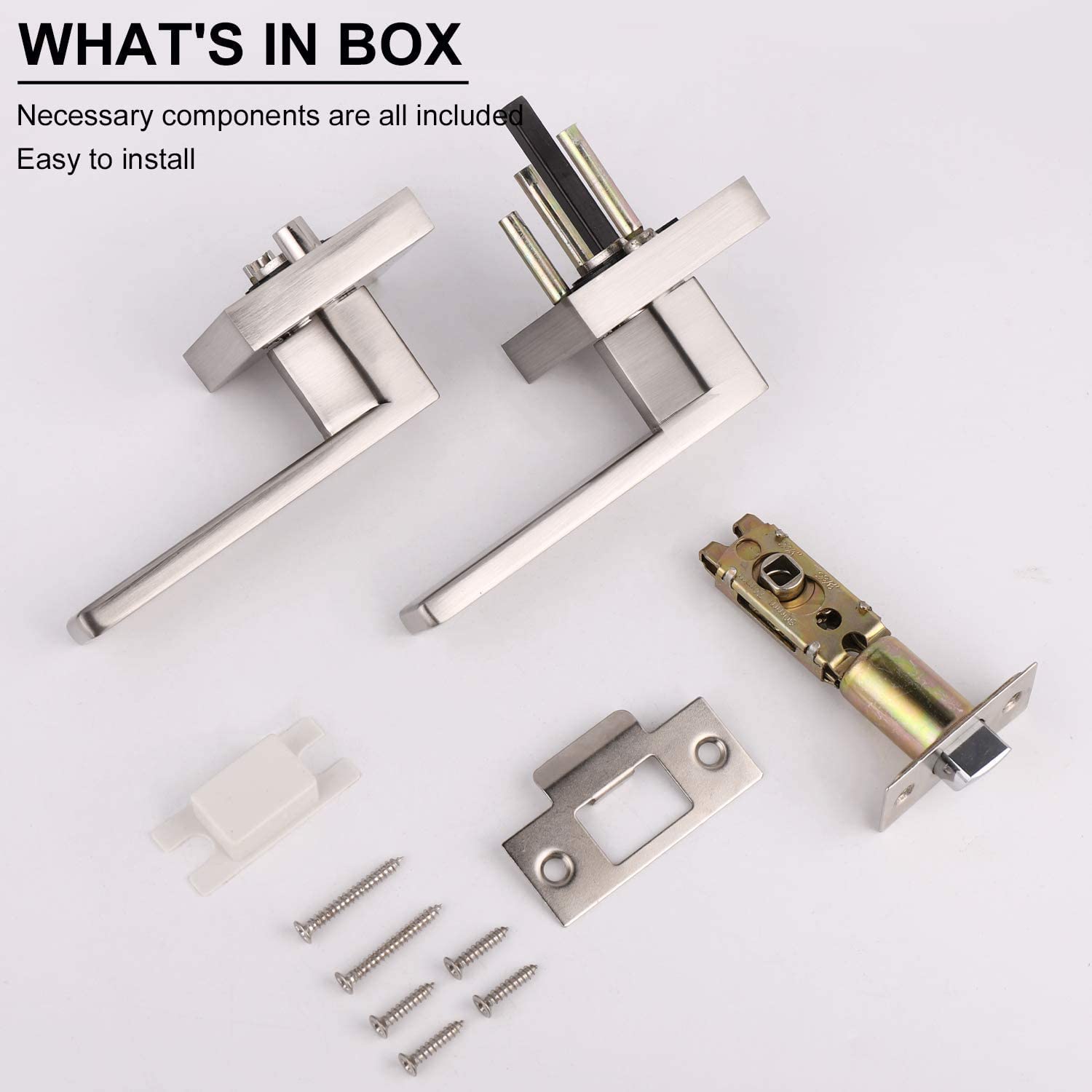 10 Pack Heavy Duty Passage Door Handle - Keyless Satin Nickel Finish, Square Reversible Door Lever for Hallway, Closet & Interior Doors | Durable Hardware for Home, Office & Commercial Use