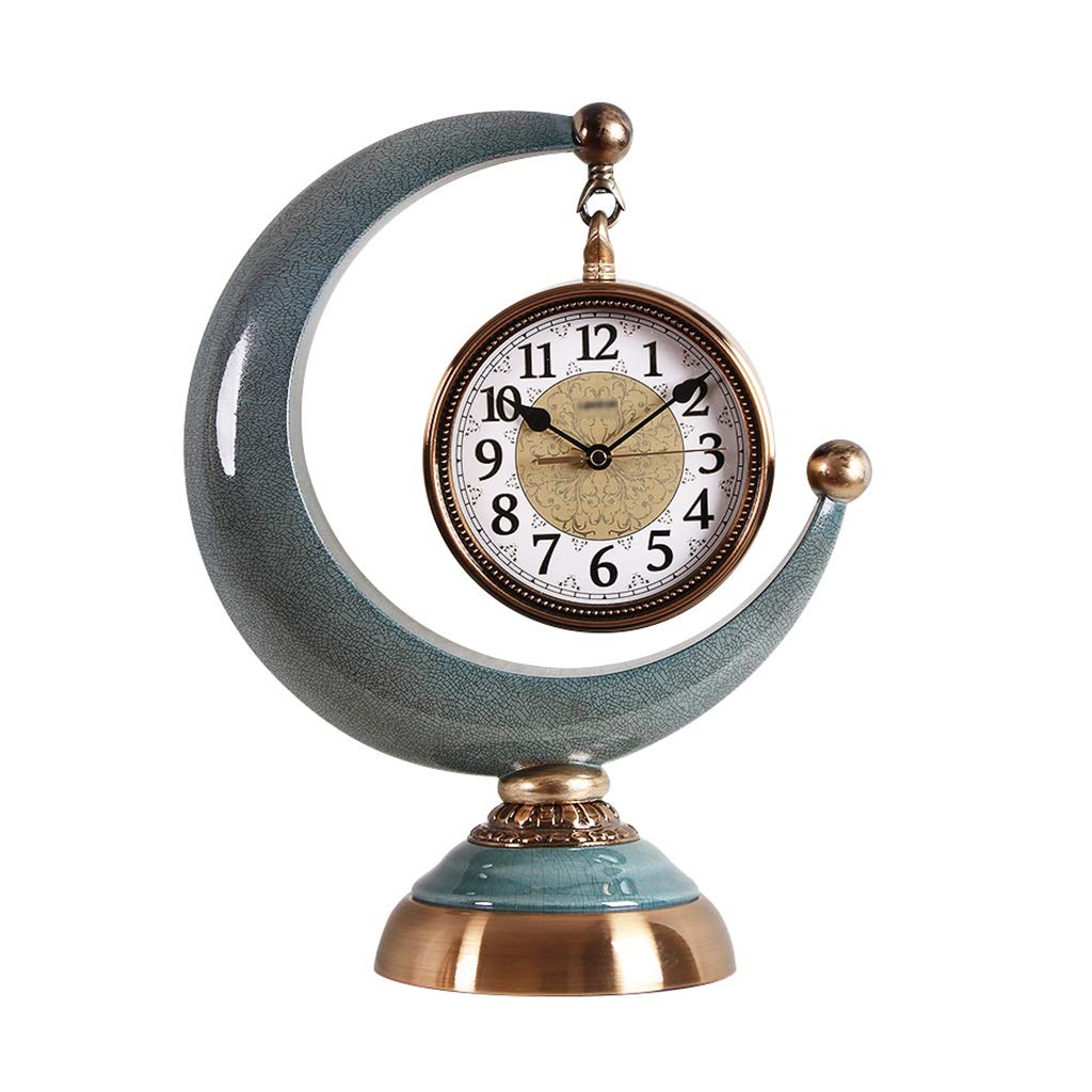 Ceramic Moon Table Clock - Decorative Desk & Shelf Clock for Living Room, Kitchen, Office - 32x16.5x40cm Blue Home Decor | Perfect for Bedside, Bookshelf & Gift Giving