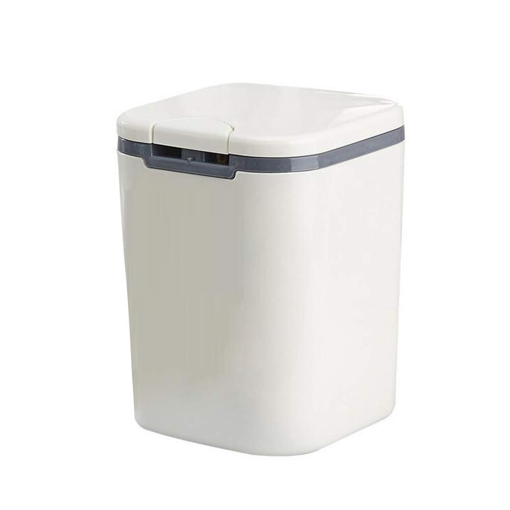 Hflove Mini Table Top Trash Can - Small Plastic Countertop Garbage Bin for Kitchen, Bathroom, Office (Beige) - Perfect for Waste Disposal in Compact Spaces